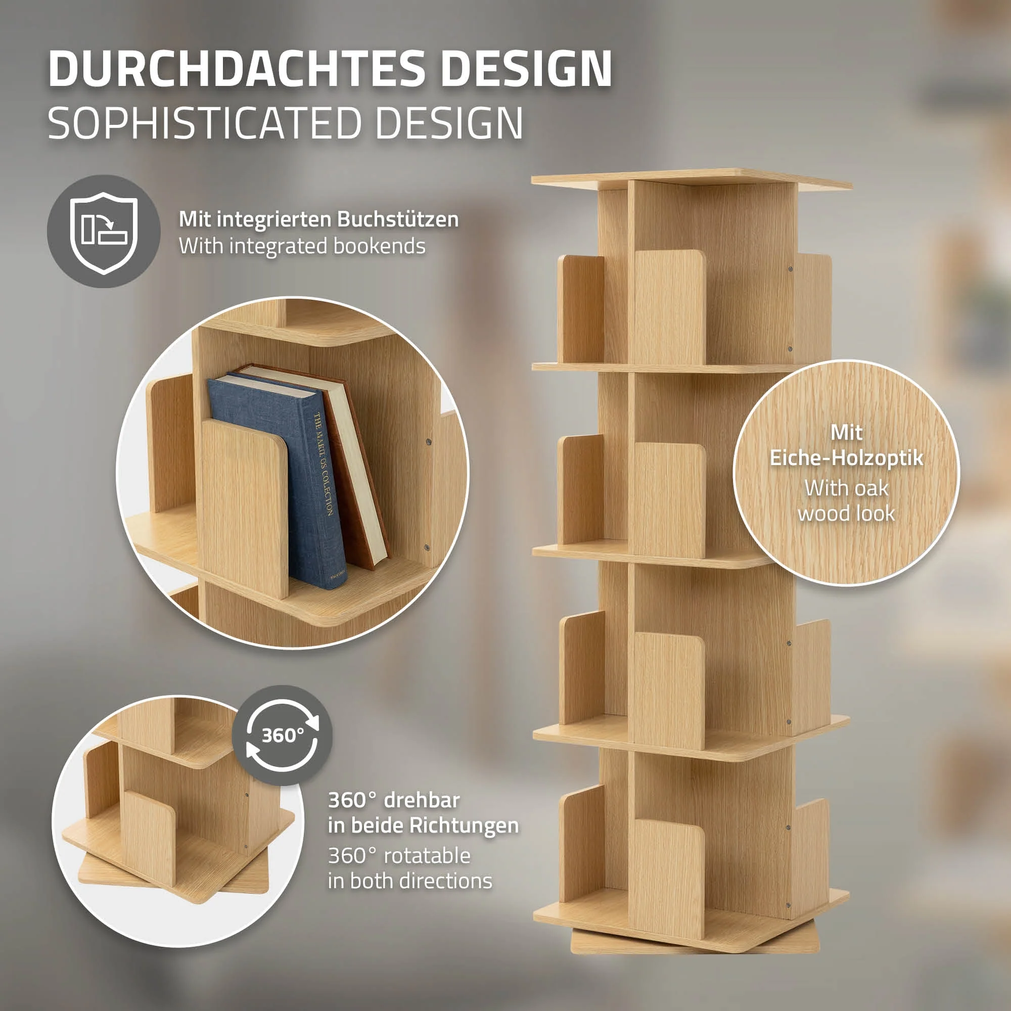 Drehbares Bücherregal Kinder, 12 Fächer, 40x94x40 cm, freistehend, 360 Grad Drehung - Image 56
