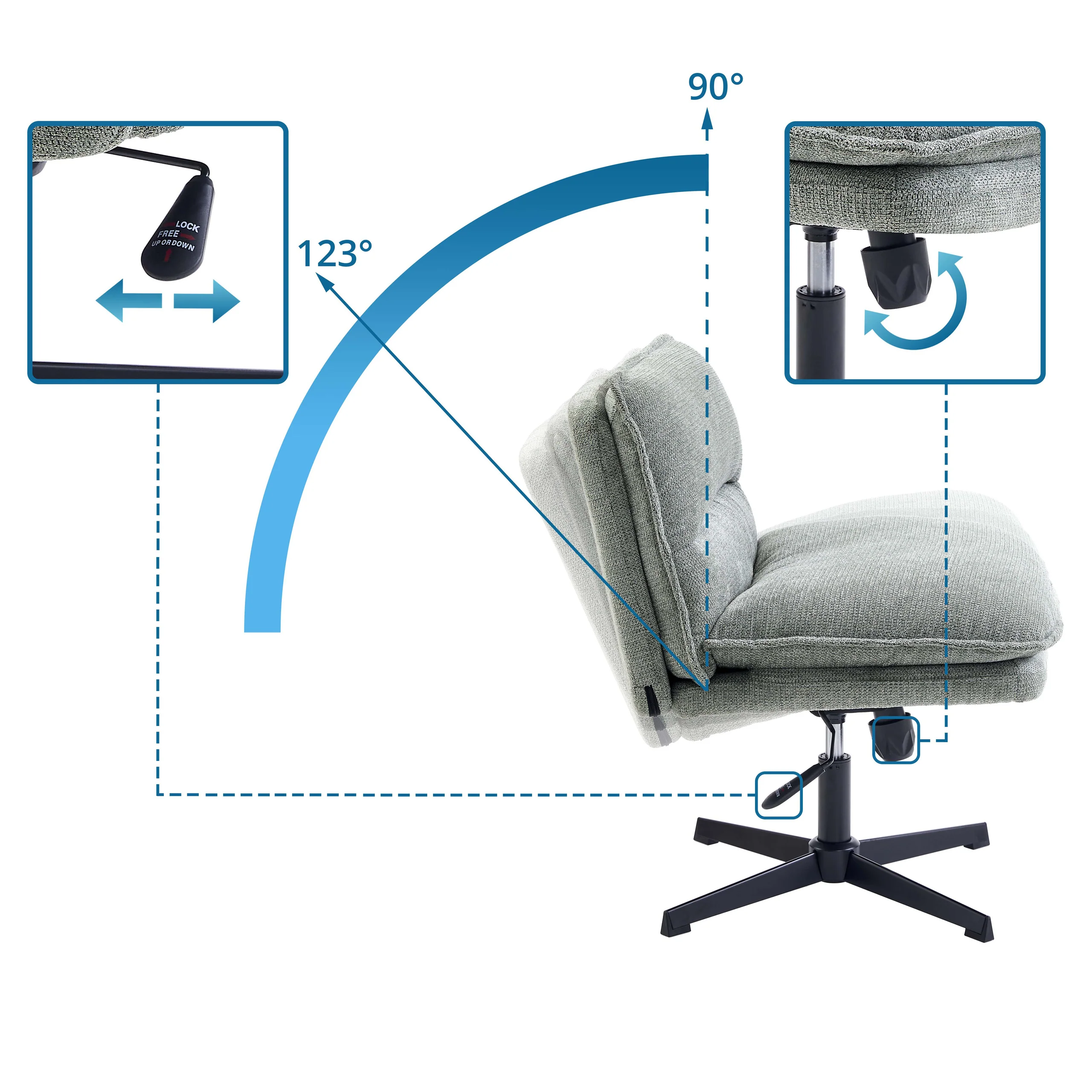Drehstuhl Schneidersitz / Loungesessel Criss Cross 20 Stoff hellgrau hjh LIVING - Image 19