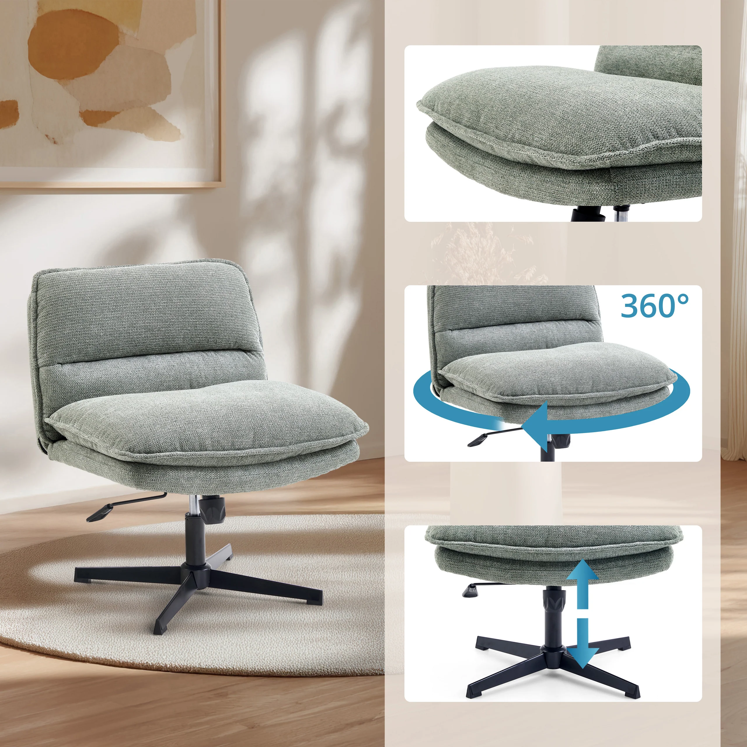 Drehstuhl Schneidersitz / Loungesessel Criss Cross 20 Stoff hellgrau hjh LIVING - Image 20