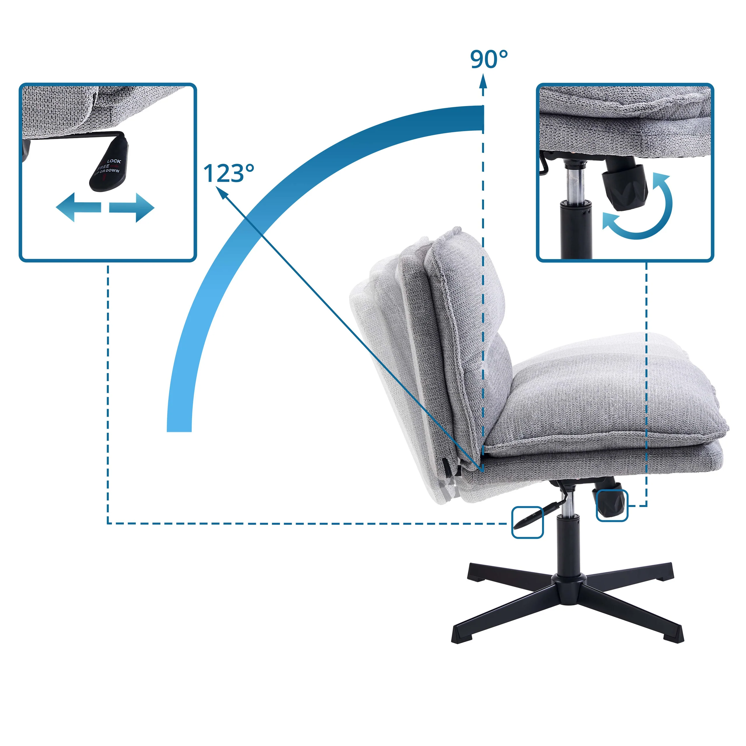 Drehstuhl Schneidersitz / Loungesessel Criss Cross 20 Stoff hellgrau hjh LIVING - Image 30