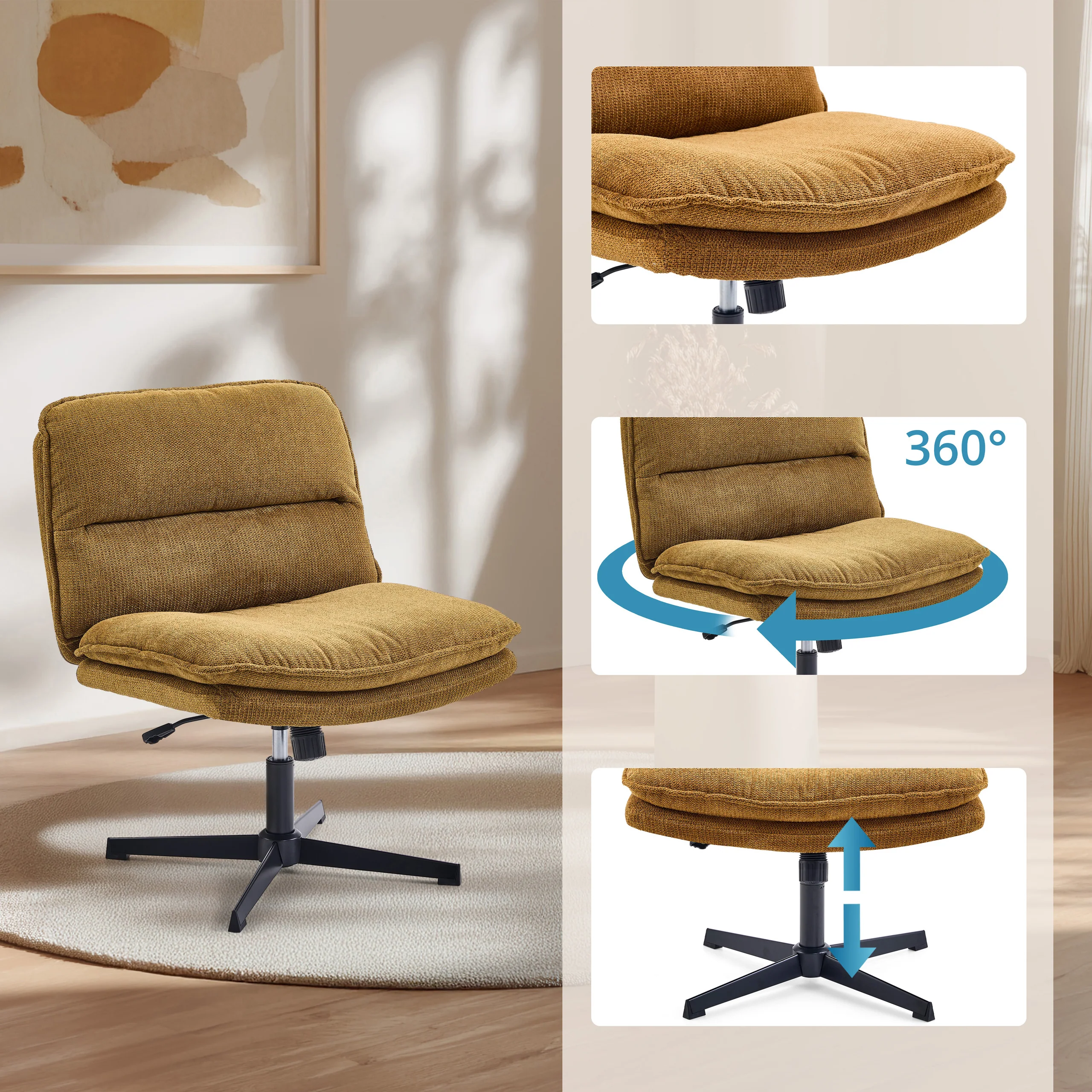 Drehstuhl Schneidersitz / Loungesessel Criss Cross 20 Stoff hellgrau hjh LIVING - Image 33