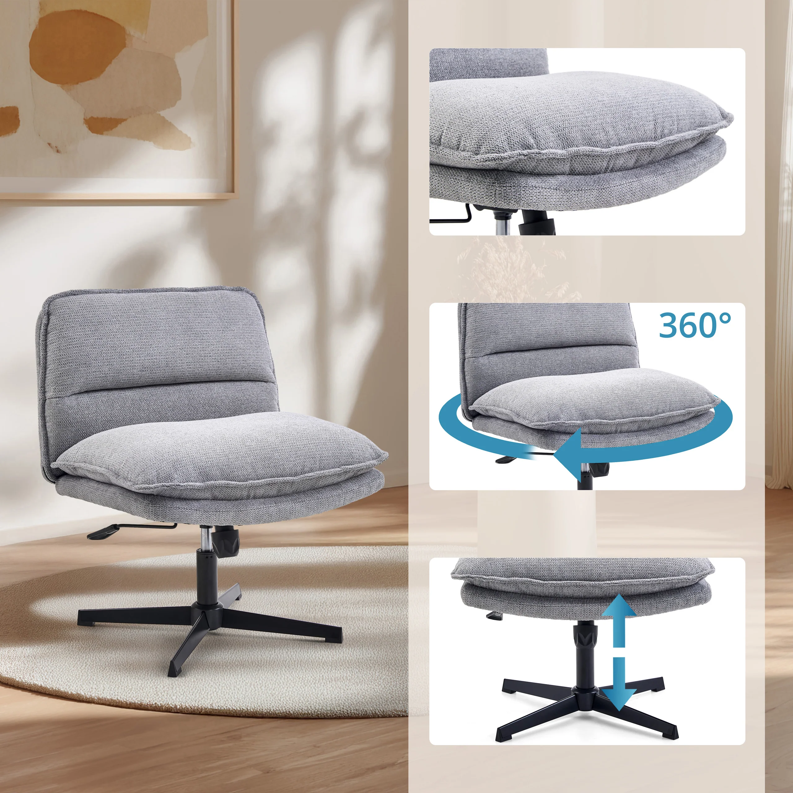 Drehstuhl Schneidersitz / Loungesessel Criss Cross 20 Stoff hellgrau hjh LIVING - Image 47
