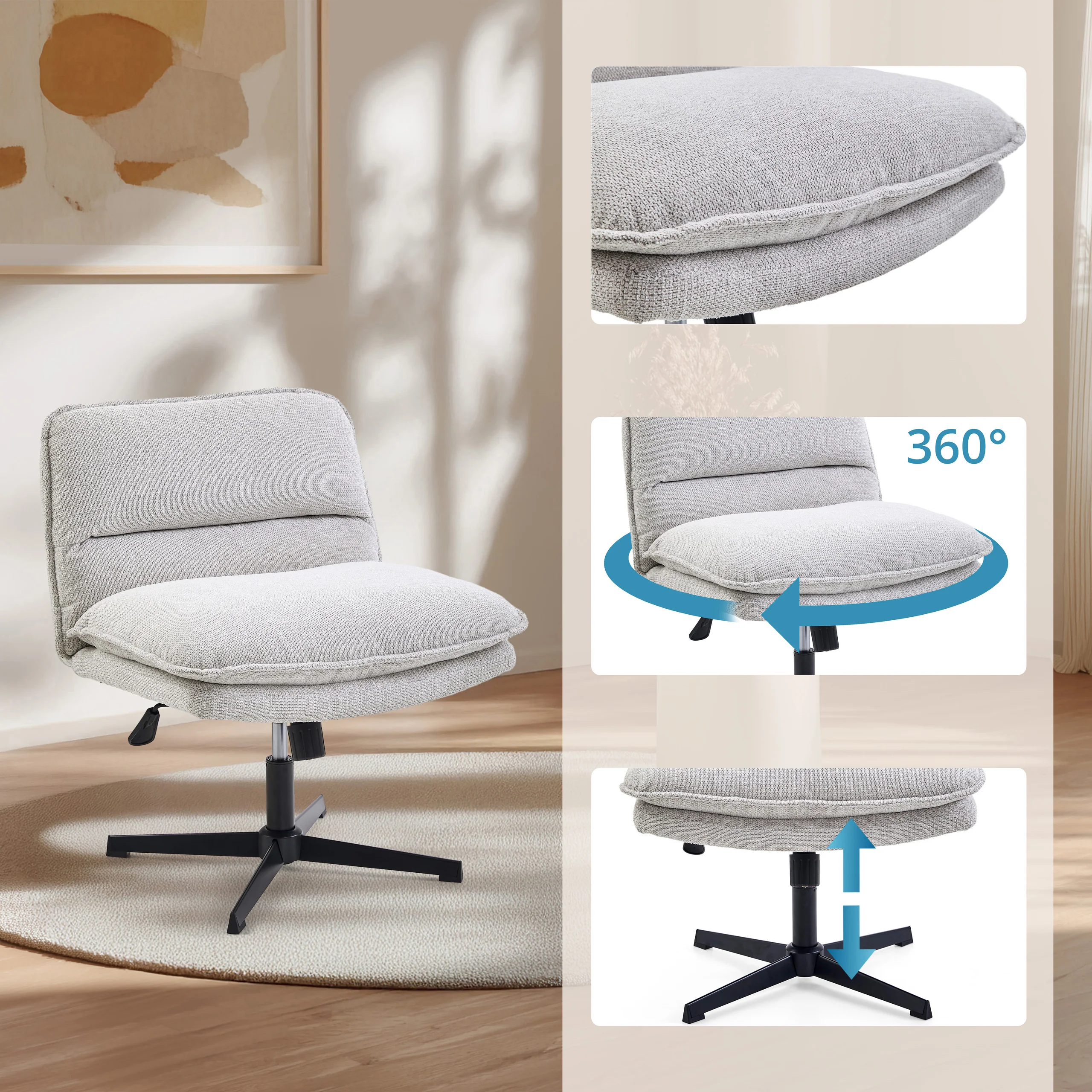 Drehstuhl Schneidersitz / Loungesessel Criss Cross 20 Stoff hellgrau hjh LIVING - Image 9