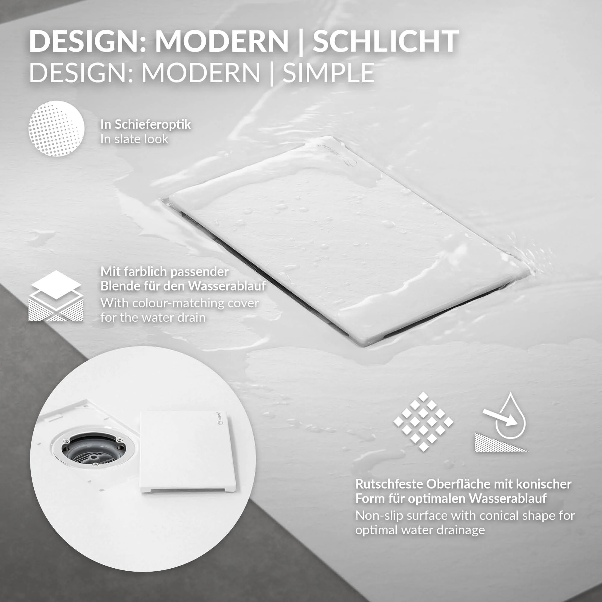 Duschwanne, Extra flache und robuste SMC, Höhe 30 mm, Anti-Rutsch-Oberfläche, Schieferoptik - Image 145