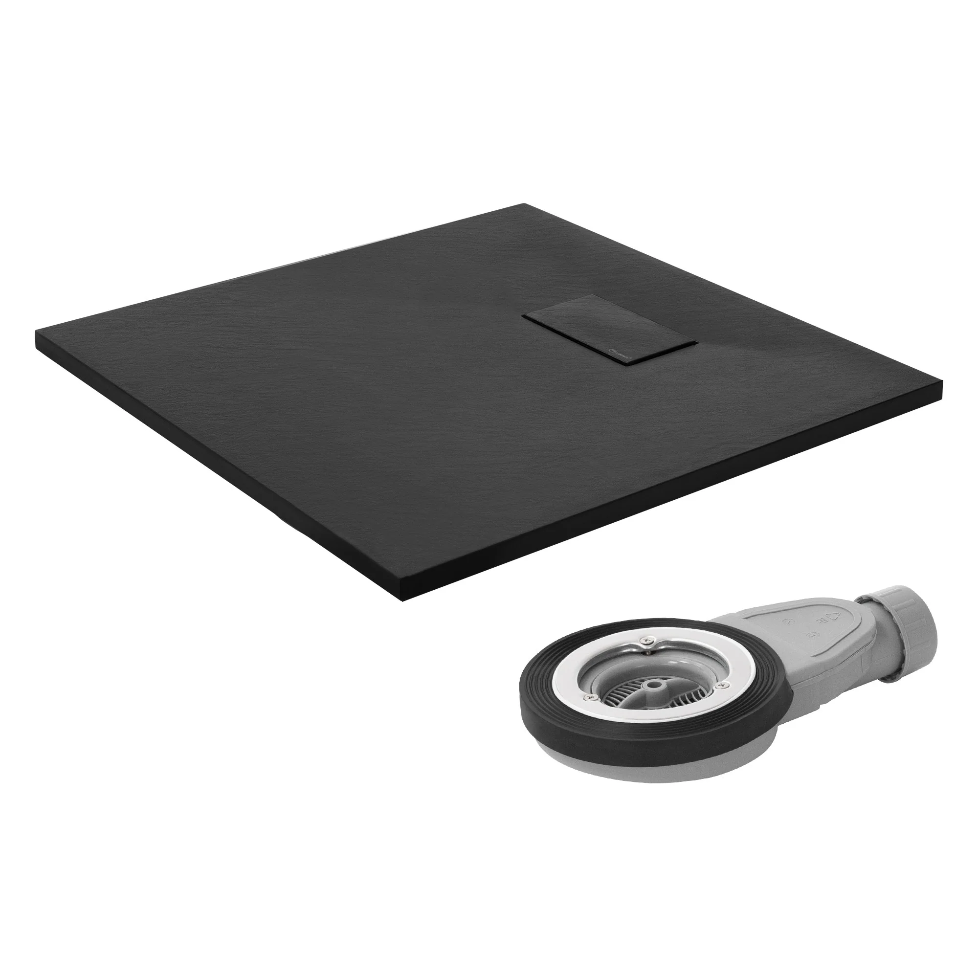 Duschwanne mit Ablaufgarnitur, Extra flache und robuste SMC, H:30 mm, Rutschfest, Schieferoptik
