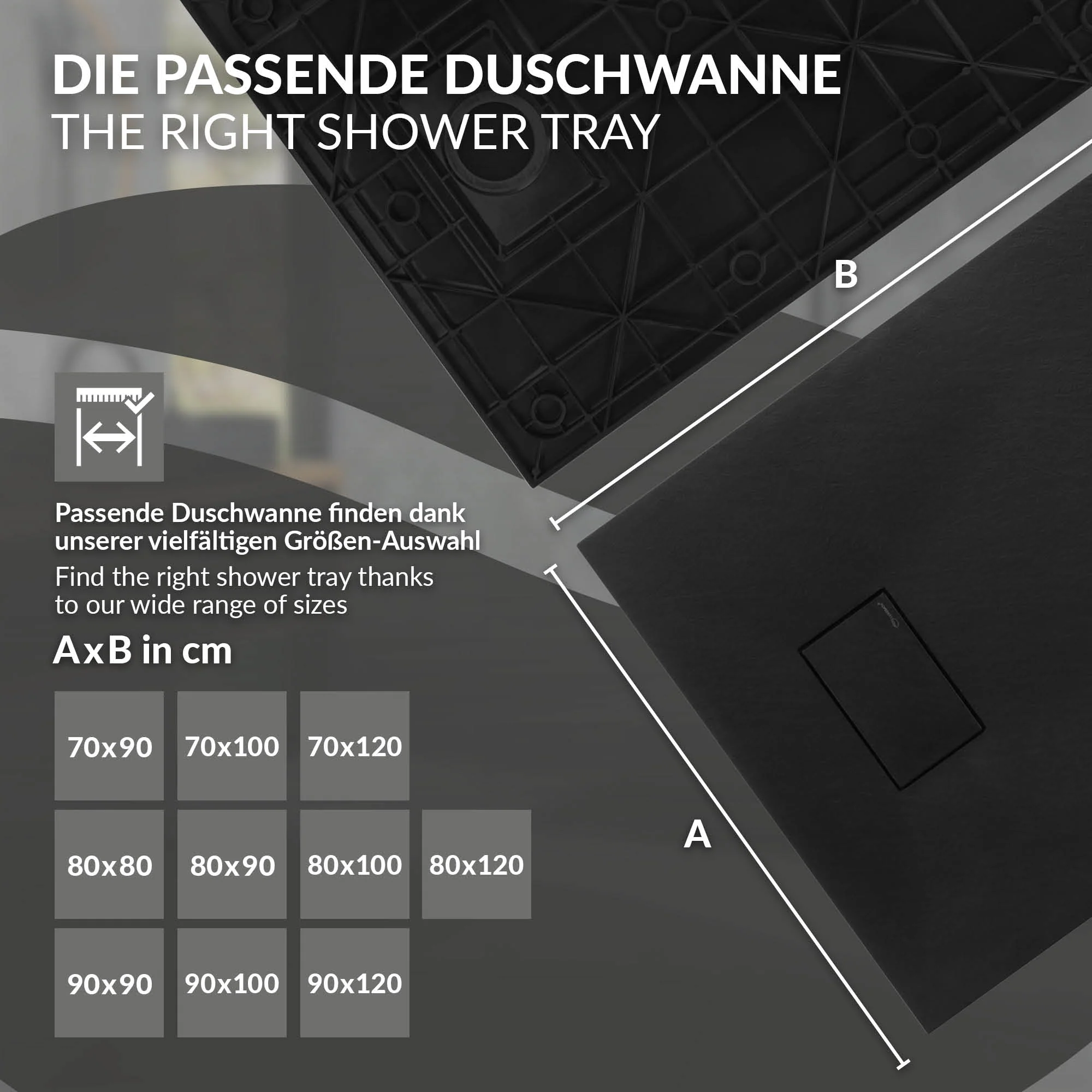 Duschwanne mit Ablaufgarnitur, Extra flache und robuste SMC, H:30 mm, Rutschfest, Schieferoptik - Image 46