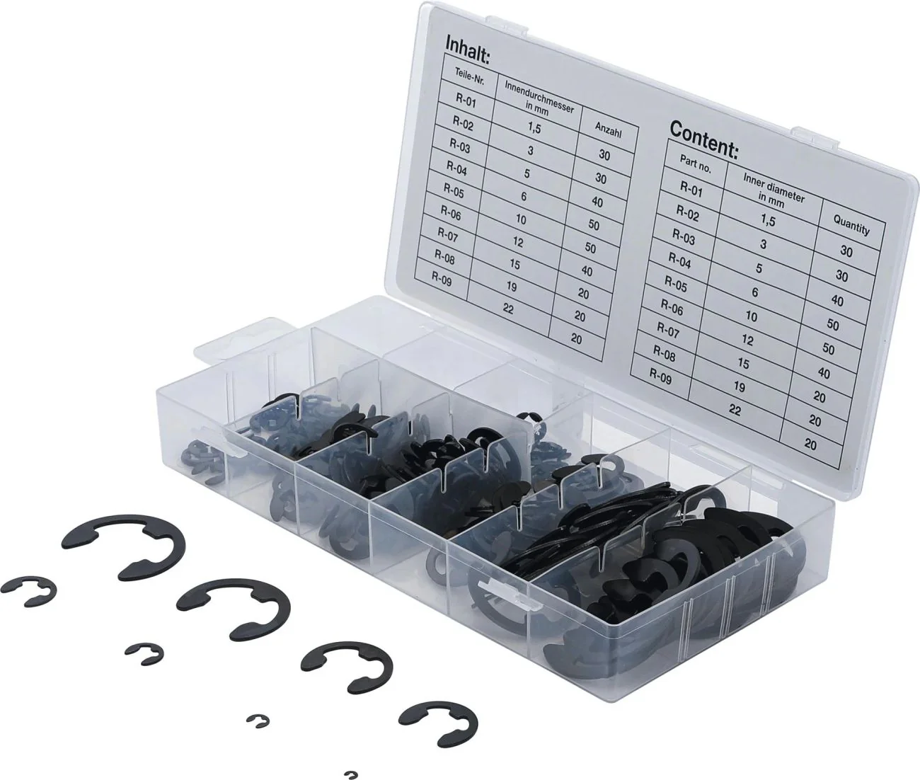 E-Sicherungsring-Sortiment für Profis & Heimwerker, 1,5-22 mm, 300-teilig - Image 2