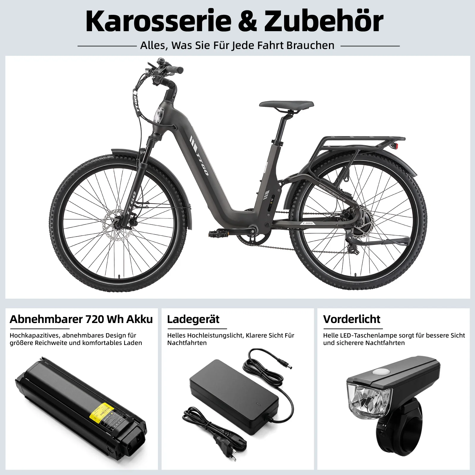 E-SUVO 27,5" 48V 250W Hinterradmotor 70Nm 48V15Ah Akku 100-120km Reichweite E-Bike mit Vollfederung - Image 5