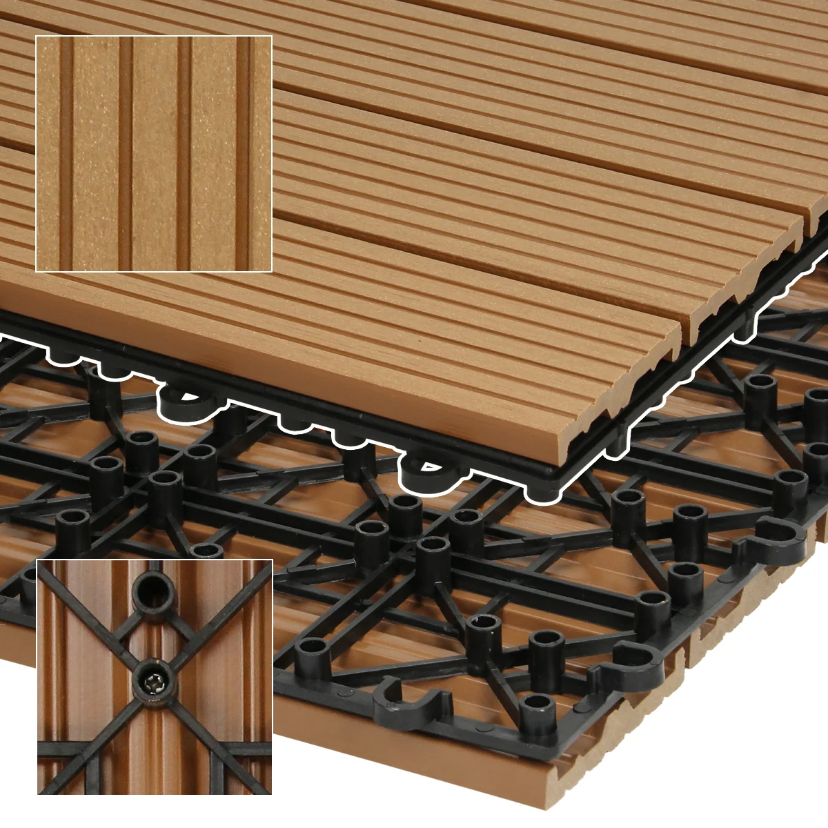 ECD Germany WPC Terrassenfliesen 60x30 cm 18er Spar Set für 3m² Teak - Image 3