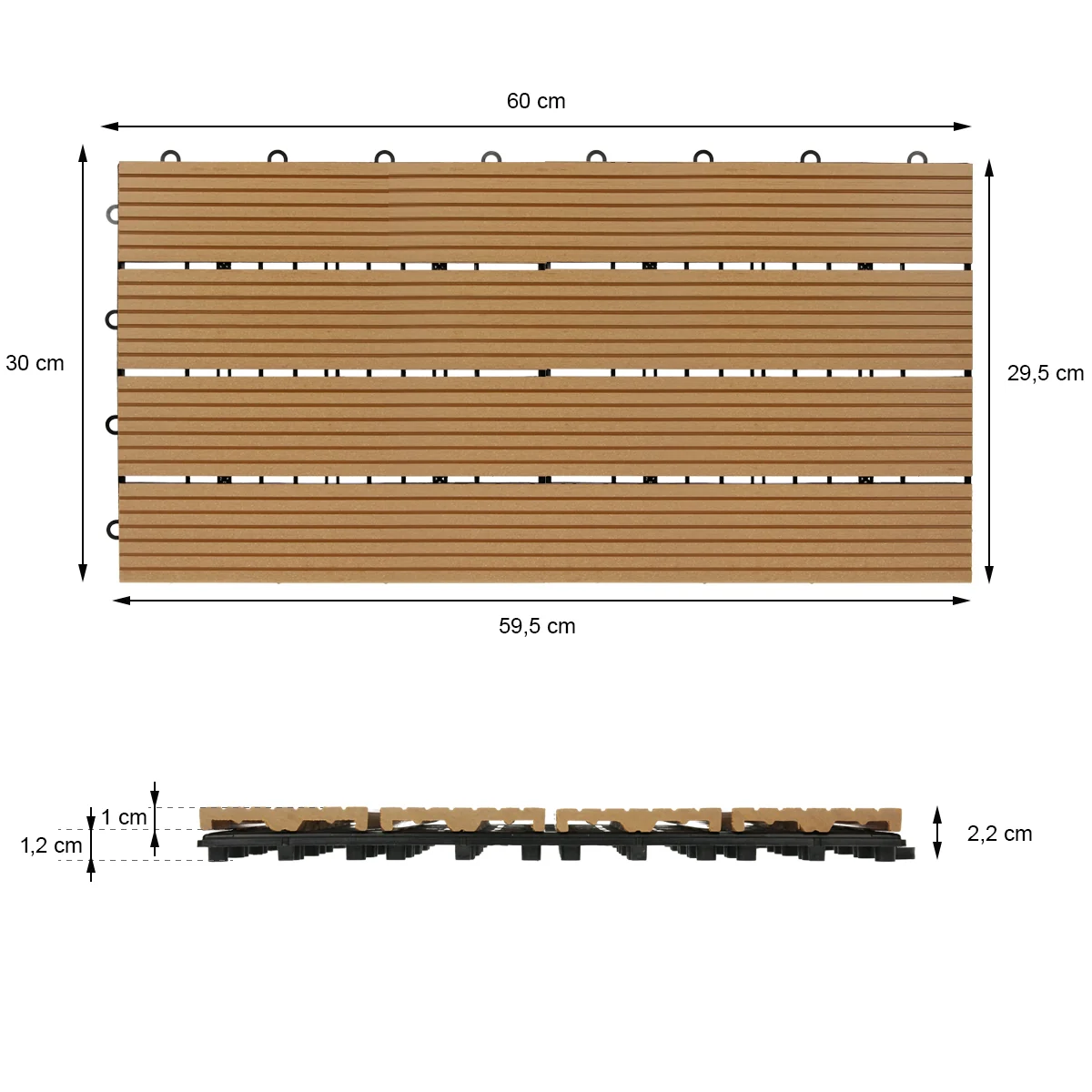ECD Germany WPC Terrassenfliesen 60x30 cm 18er Spar Set für 3m² Teak - Image 5