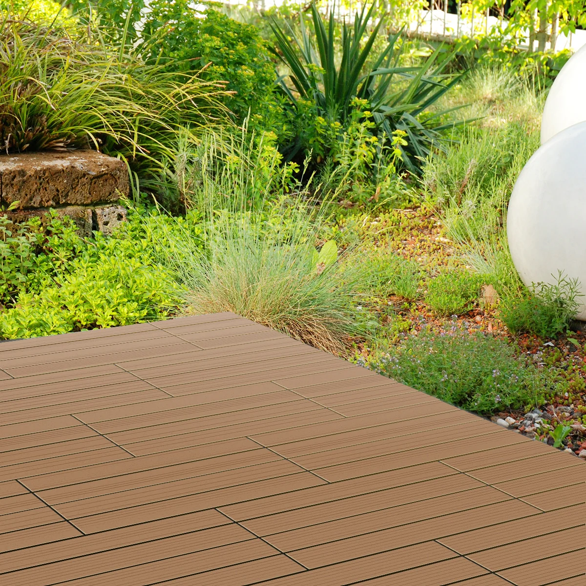ECD Germany WPC Terrassenfliesen 60x30 cm 18er Spar Set für 3m² Teak - Image 6
