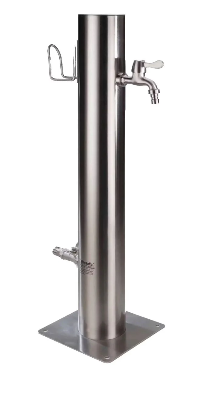 Edelstahl Wasserzapfsäule mit Schlauchhalter & 2 Auslaufhähnen für den Garten