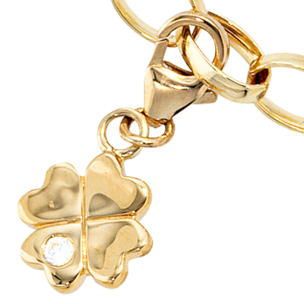 Einhänger Charm Kleeblatt 333 Gold Gelbgold 1 Zirkonia Glücksbringer Goldcharm - Image 2