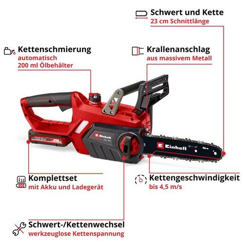 Einhell Akku-Kettensäge GE-LC 18/25-1 Li Kit - Image 4