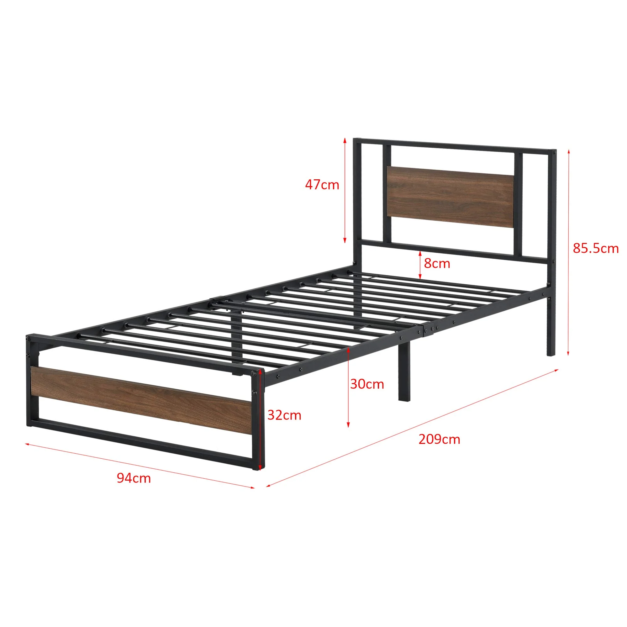 [en.casa] Metallbett 90x200 cm Stahlrahmen Schwarz Spanplatte Walnuss-Optik Bettgestell - Image 3