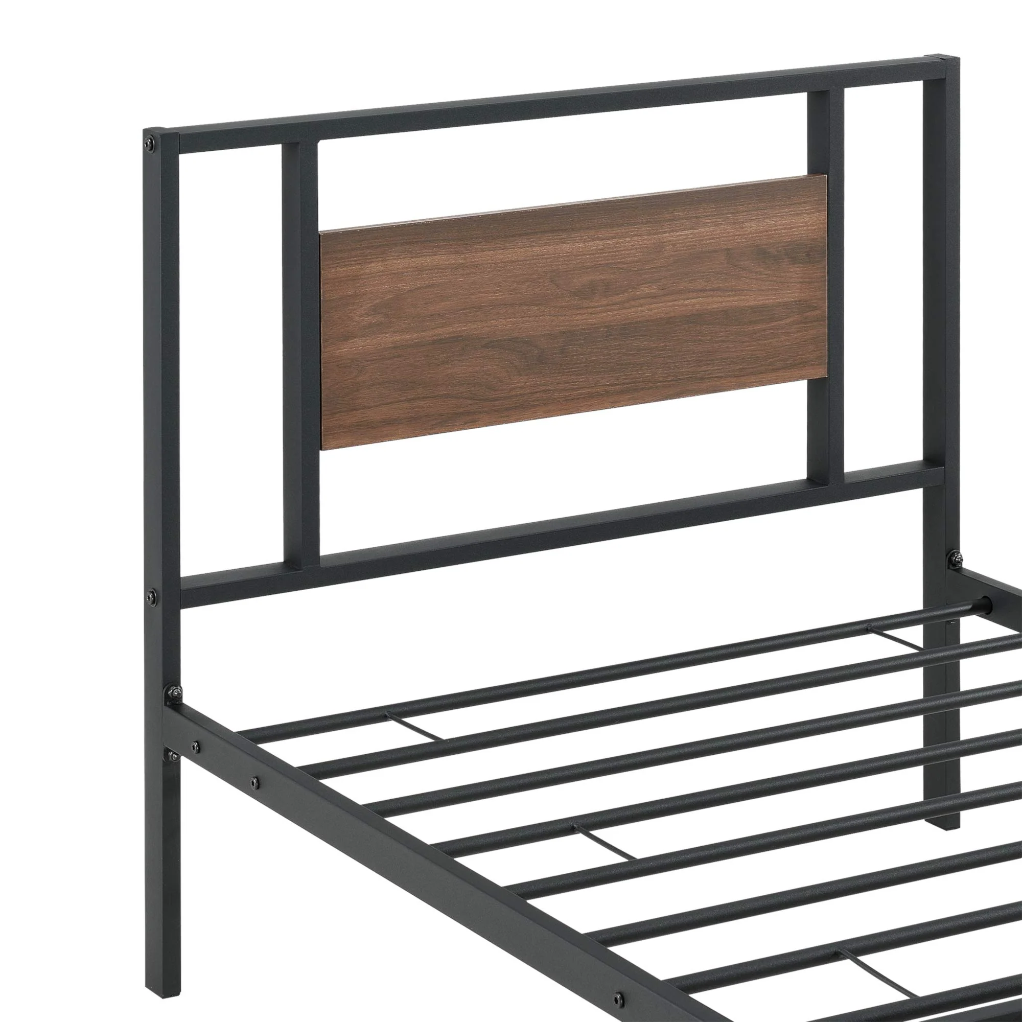 [en.casa] Metallbett 90x200 cm Stahlrahmen Schwarz Spanplatte Walnuss-Optik Bettgestell - Image 6