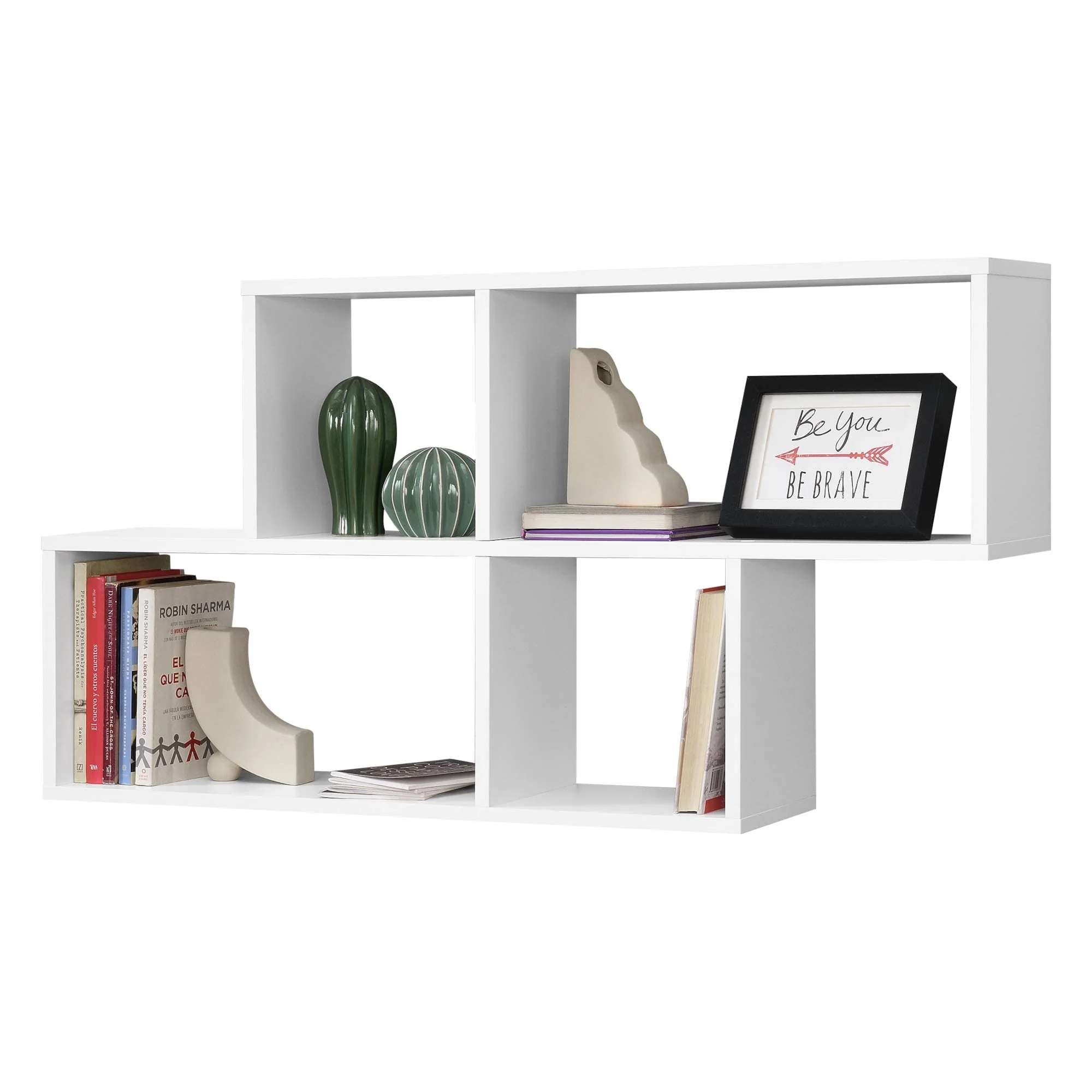 [en.casa] Wandregal Bryne 100 x 19,5 x 53 cm mit 4 Ablageflächen Spanplatte Weiß - Image 3