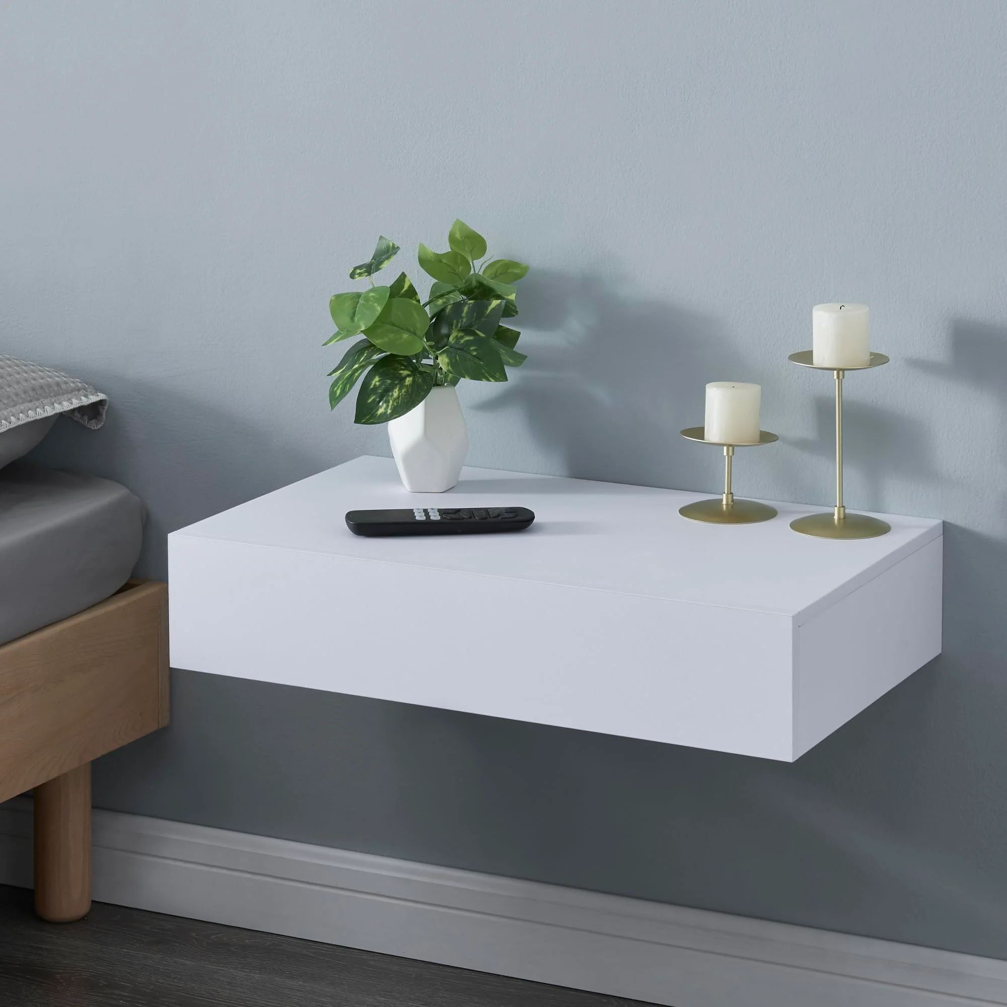 [en.casa] Wandregal Kärsämäki mit Schublade Hängeregal Weiß 60 x 35 x 12 cm Wandboard - Image 2