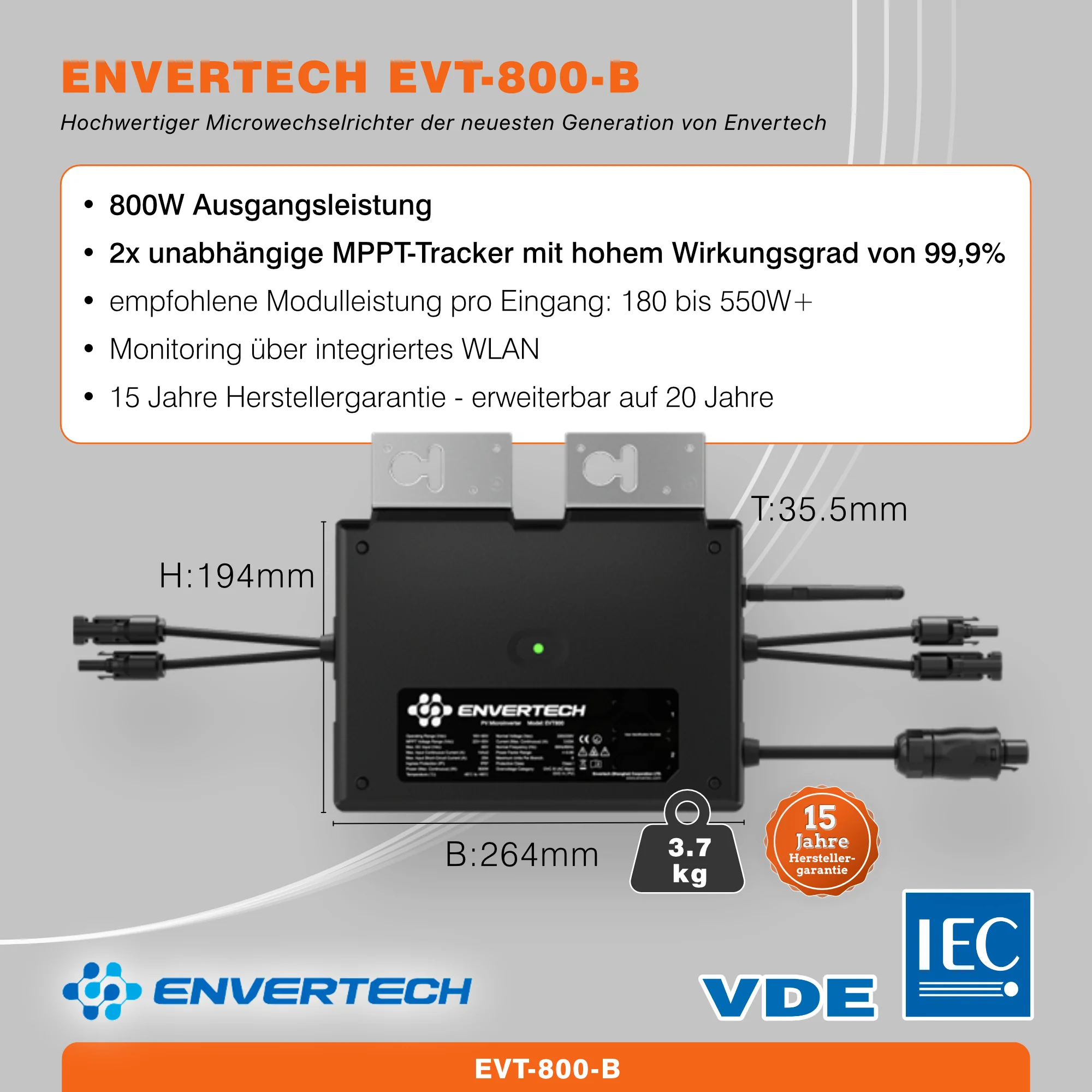 Envertech Micro-Wechselrichter EVT800-B 800W mit 5 m AC-Anschlusskabel - Image 4