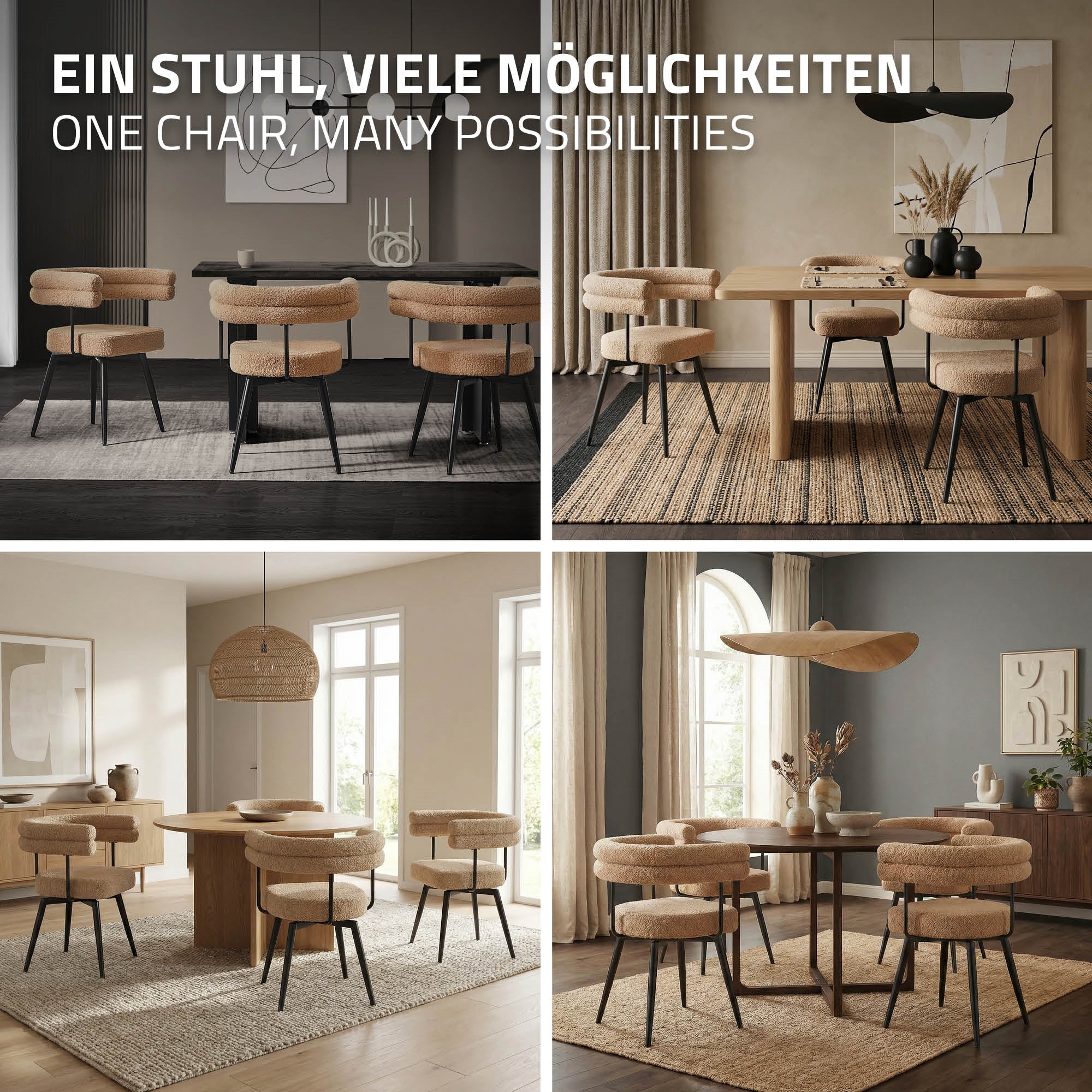 Esszimmerstühle mit Arm- und Rückenlehnen, 360° drehbar, Teddy-Stoff, mit Metallbeinen - Image 109