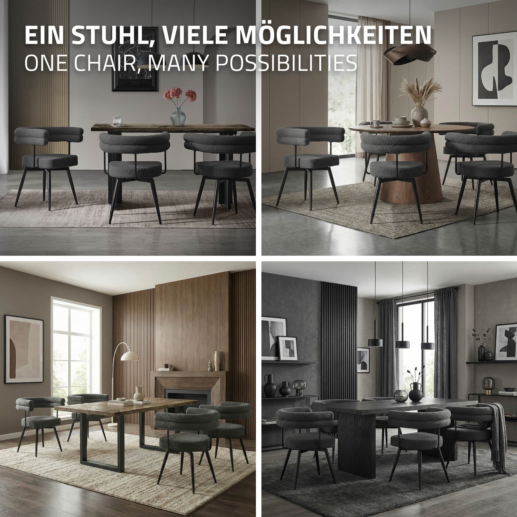 Esszimmerstühle mit Arm- und Rückenlehnen, 360° drehbar, Teddy-Stoff, mit Metallbeinen - Image 111