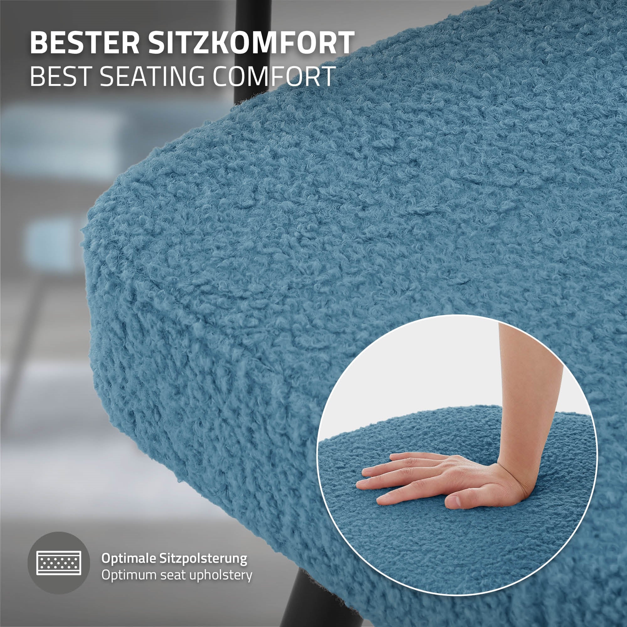 Esszimmerstühle mit Arm- und Rückenlehnen, 360° drehbar, Teddy-Stoff, mit Metallbeinen - Image 113