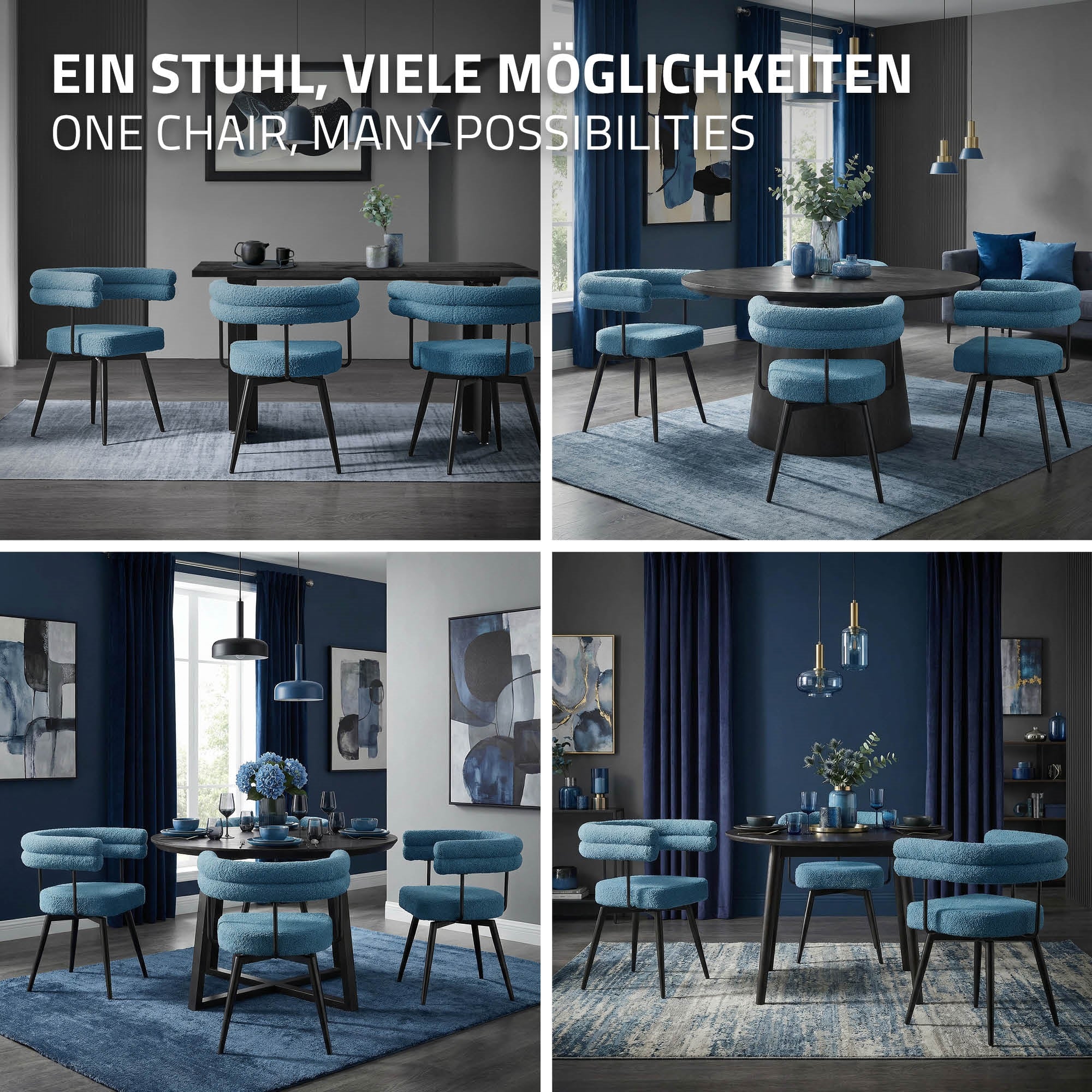 Esszimmerstühle mit Arm- und Rückenlehnen, 360° drehbar, Teddy-Stoff, mit Metallbeinen - Image 121