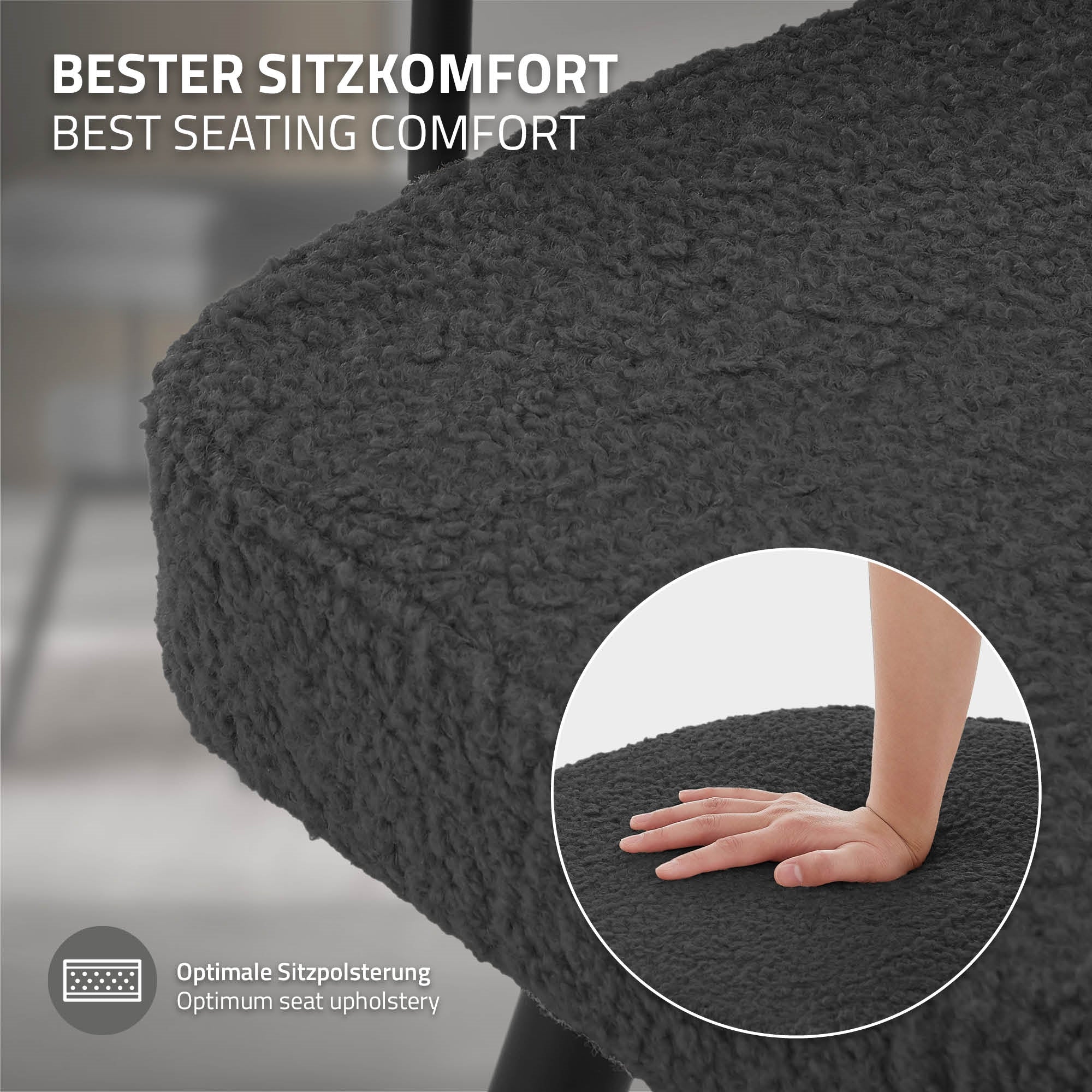 Esszimmerstühle mit Arm- und Rückenlehnen, 360° drehbar, Teddy-Stoff, mit Metallbeinen - Image 131