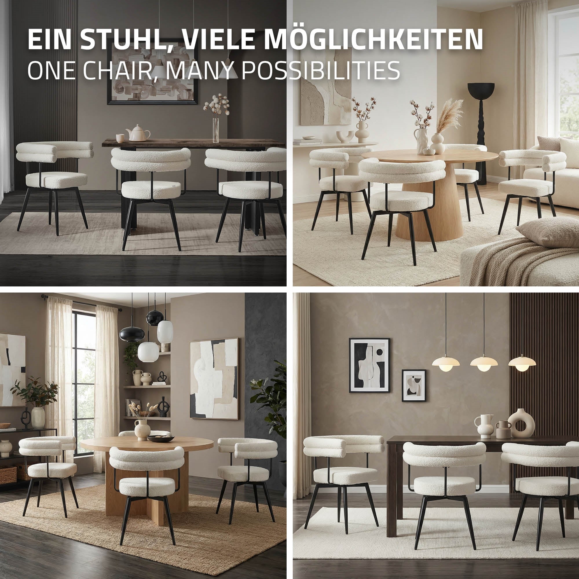 Esszimmerstühle mit Arm- und Rückenlehnen, 360° drehbar, Teddy-Stoff, mit Metallbeinen - Image 19