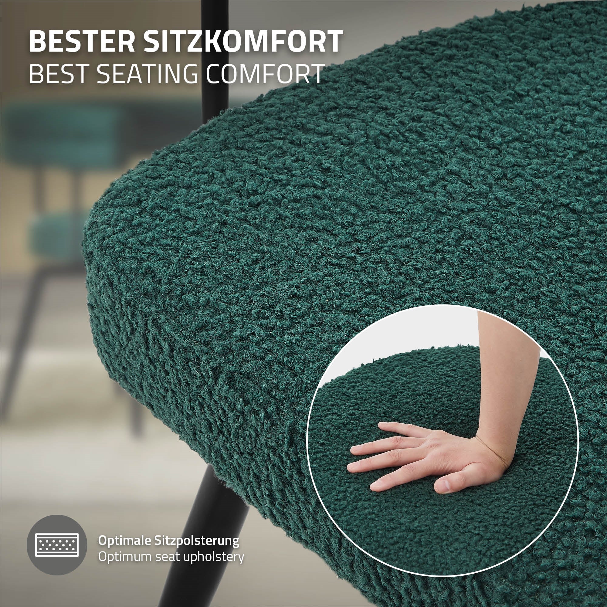 Esszimmerstühle mit Arm- und Rückenlehnen, 360° drehbar, Teddy-Stoff, mit Metallbeinen - Image 27