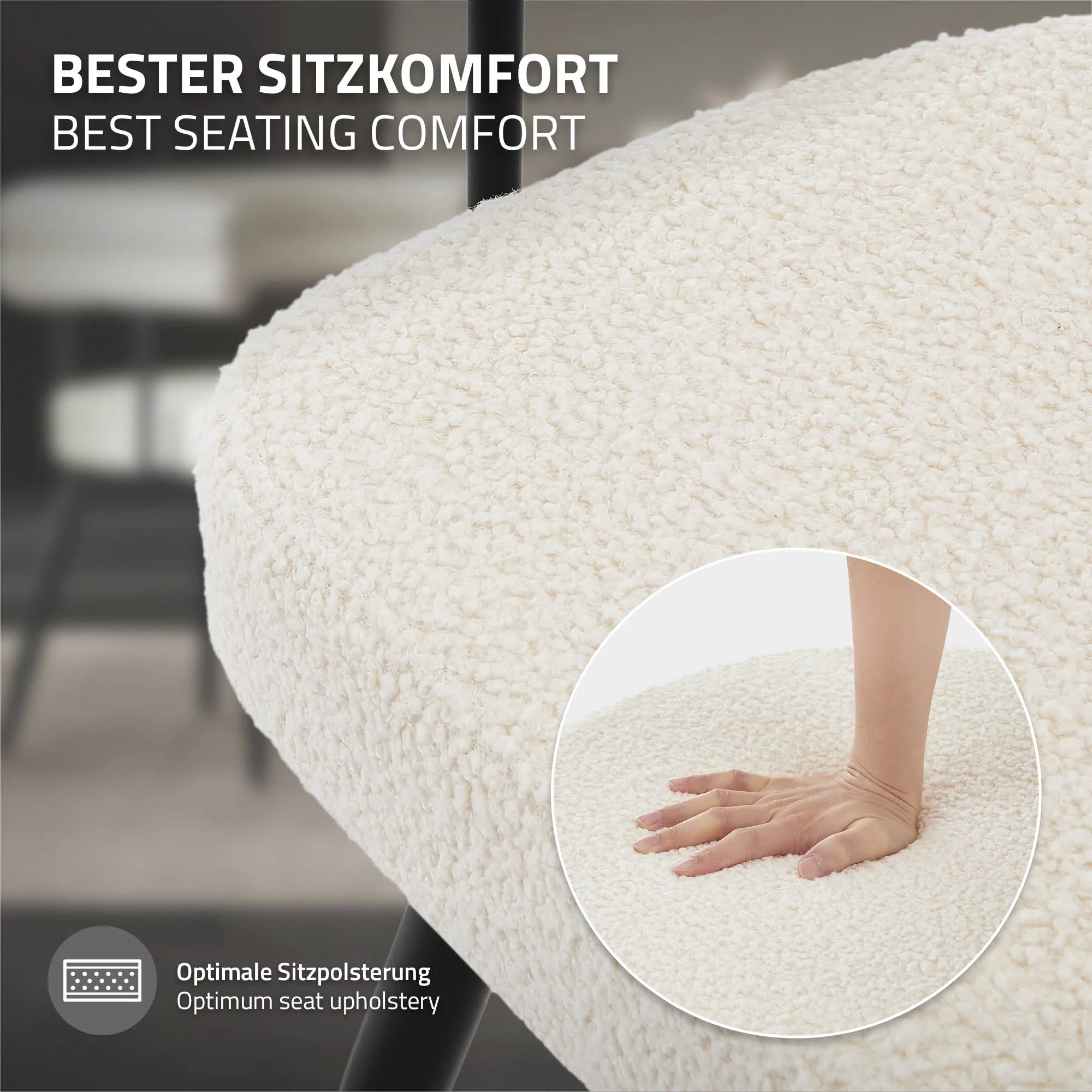 Esszimmerstühle mit Arm- und Rückenlehnen, 360° drehbar, Teddy-Stoff, mit Metallbeinen - Image 55