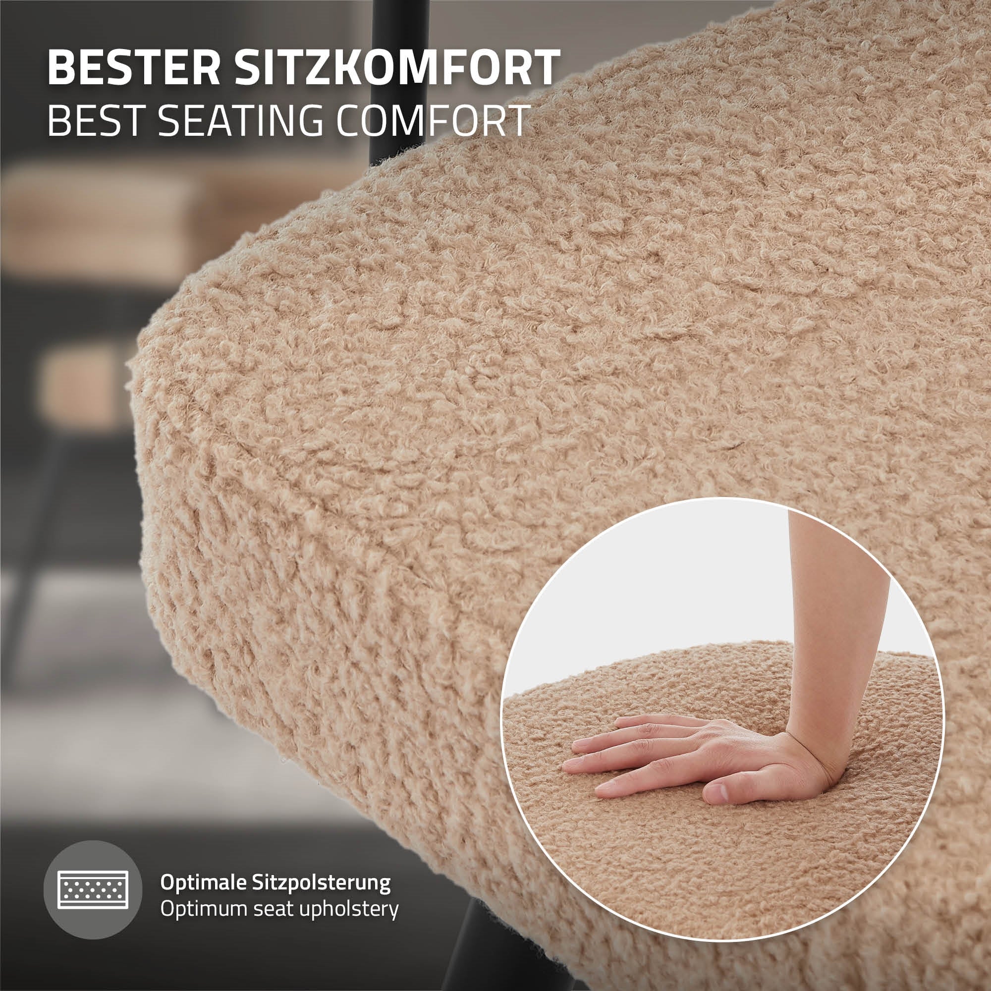 Esszimmerstühle mit Arm- und Rückenlehnen, 360° drehbar, Teddy-Stoff, mit Metallbeinen - Image 64