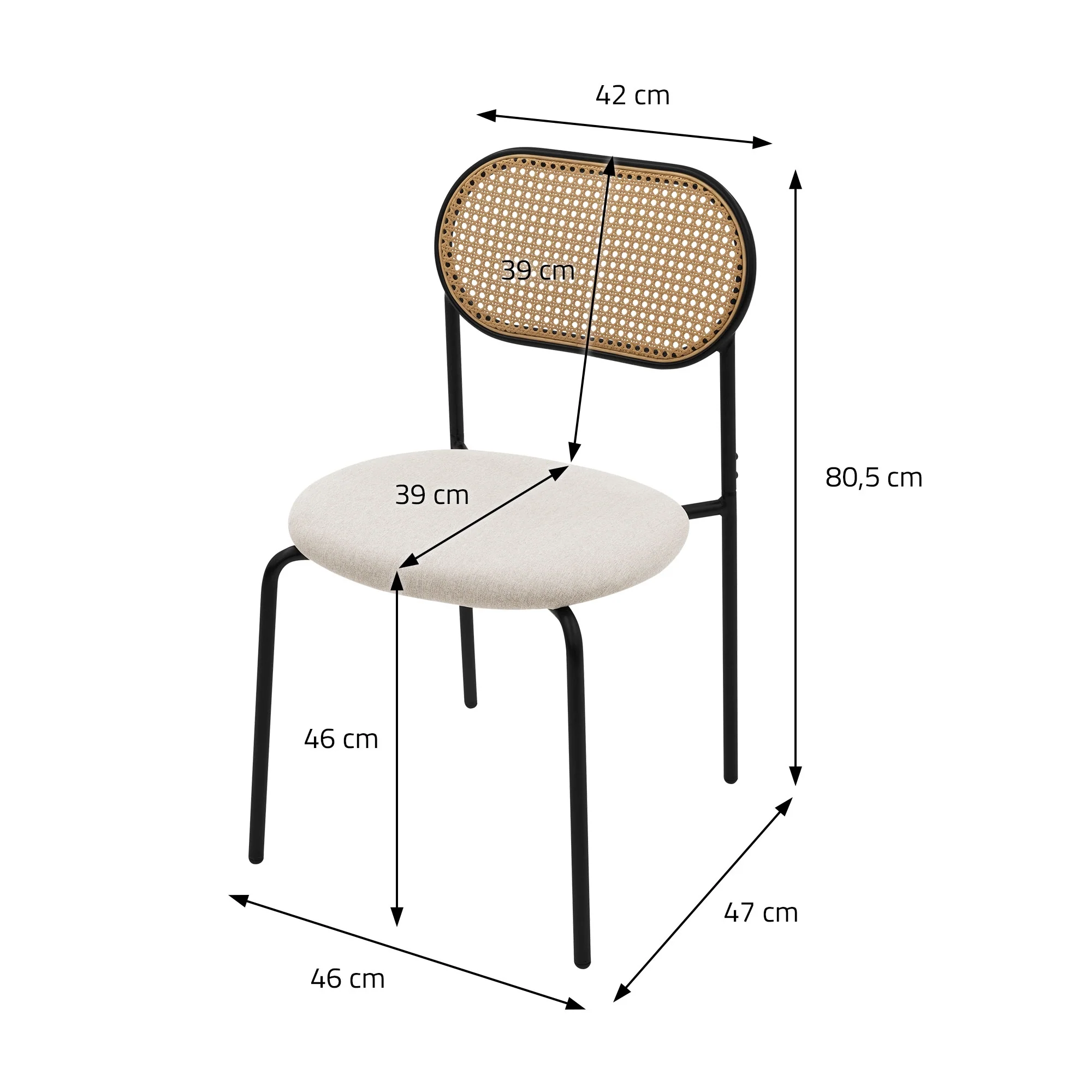 Esszimmerstühle mit Rattan Rückenlehne, Rund, Metallbeinen, Gepolstert, Ergonomisch, Modern - Image 19