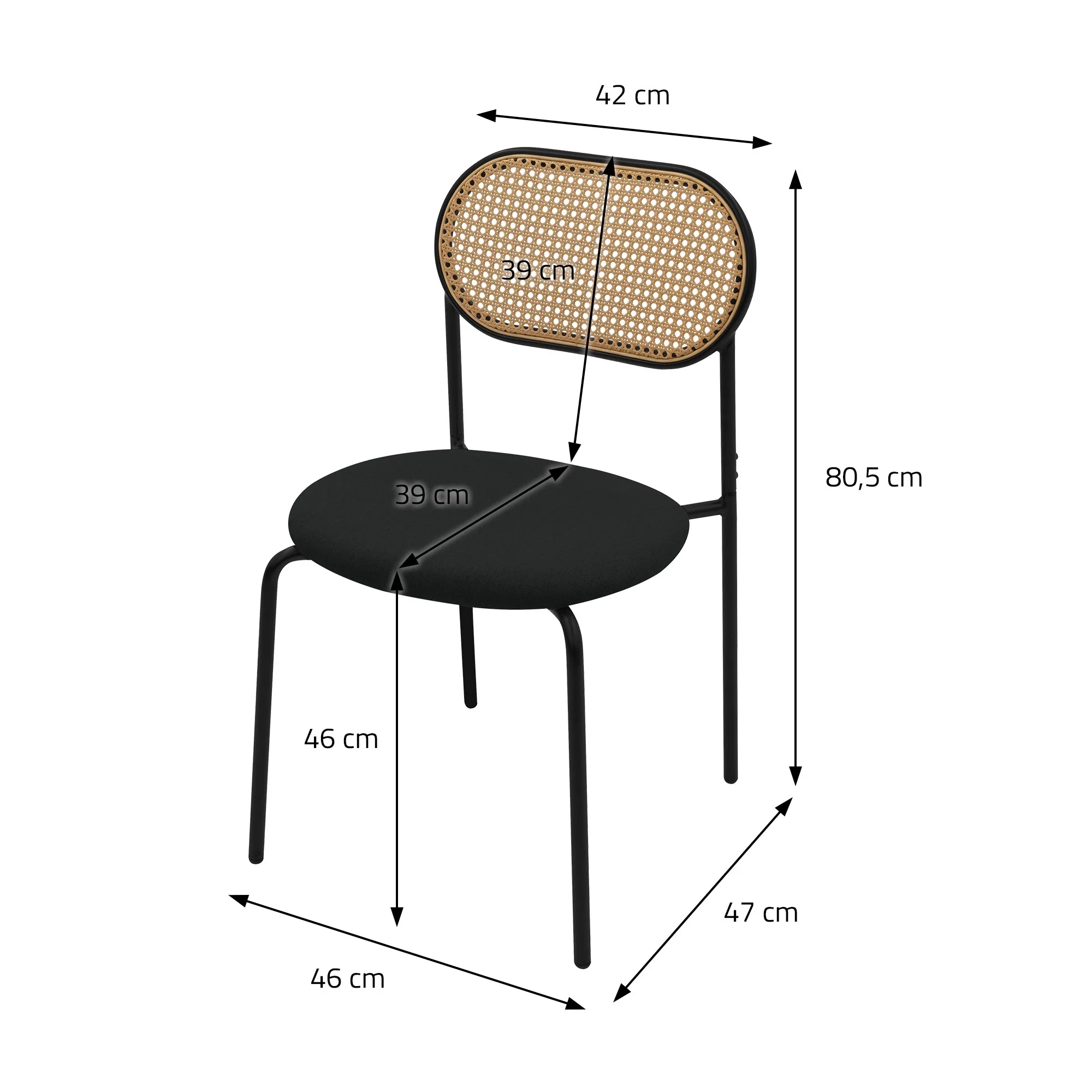 Esszimmerstühle mit Rattan Rückenlehne, Rund, Metallbeinen, Gepolstert, Ergonomisch, Modern - Image 25