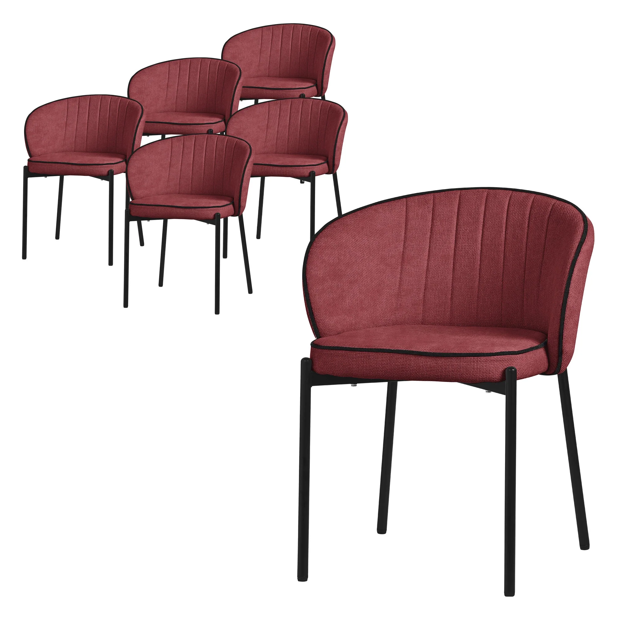 Esszimmerstühle Set mit Stoffbezug und Metallbeinen, ergonomische Rückenlehne - Image 8