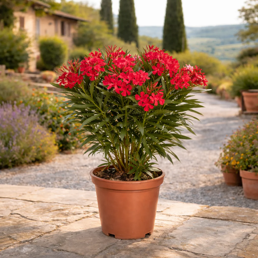 Exotenherz - Nerium Oleander 20cm Topf in rot blühend, ungefüllt, 70-80cm hoch - Image 2