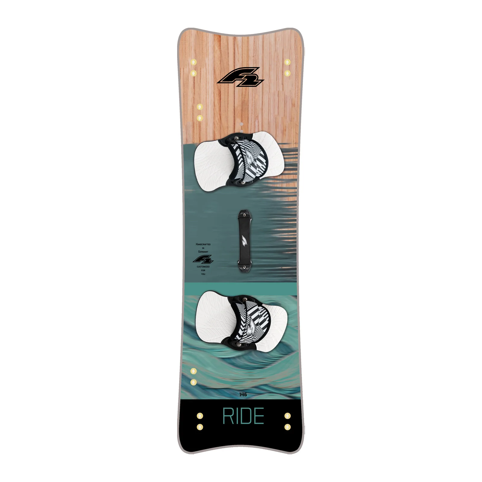 F2 Kiteboard Ride Lightwind Wood Komplett Kitesurf Board 158cm Aqua - Image 2