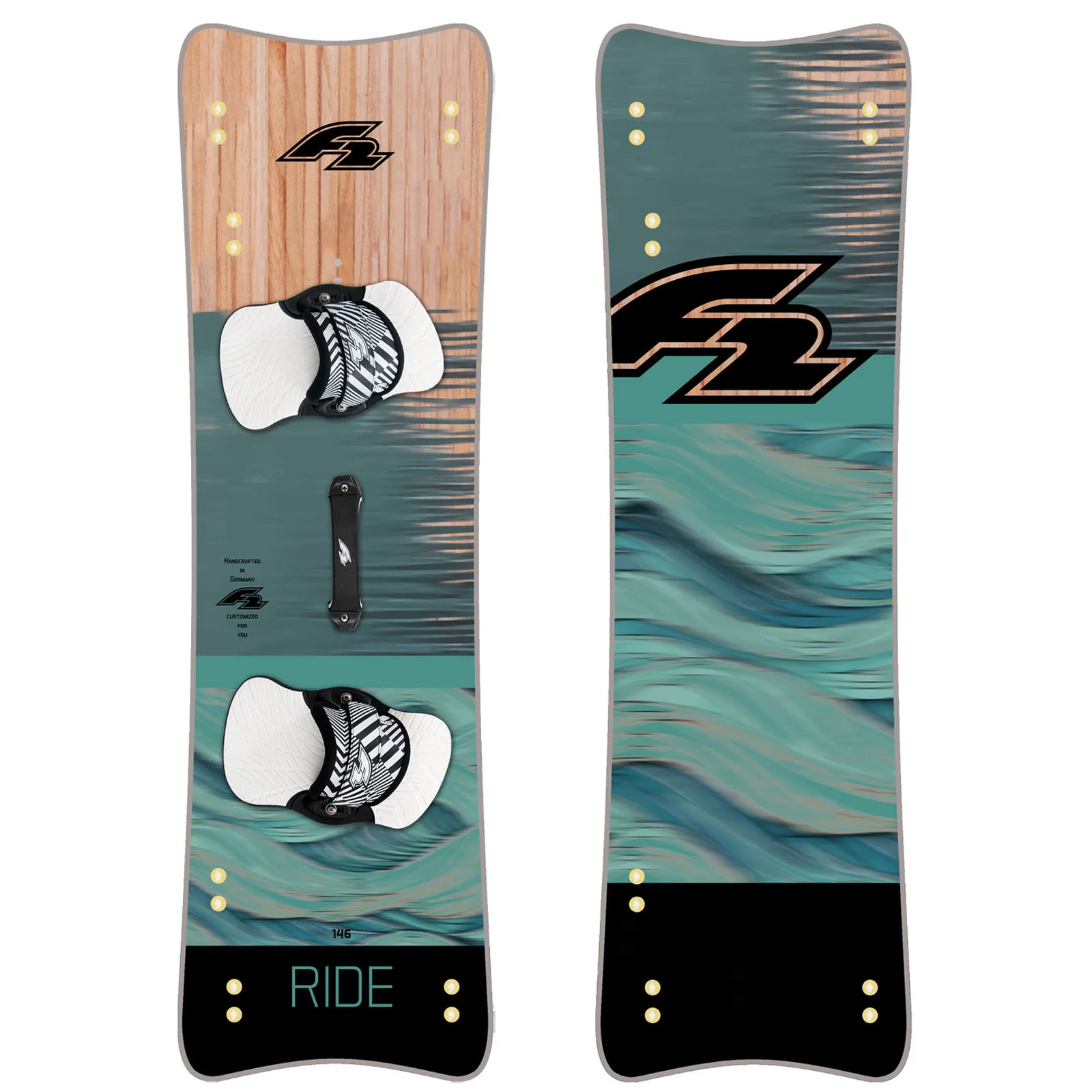 F2 Kiteboard Ride Lightwind Wood Komplett Kitesurf Board 158cm Aqua - Image 4
