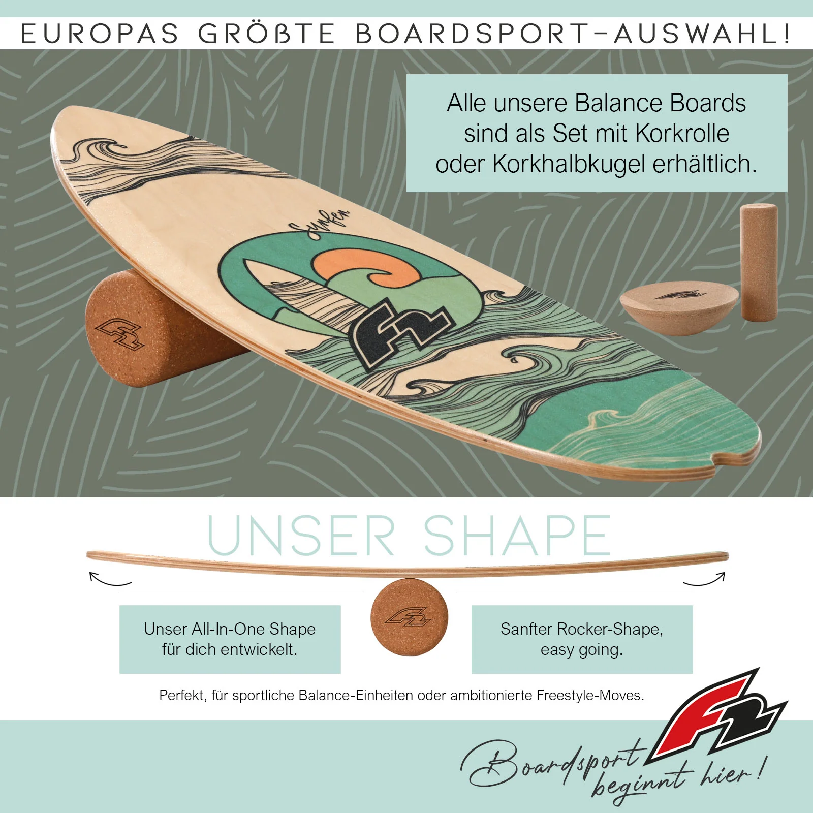 F2 Set Balance Board Halfshell 88x32cm + Halbkugel und Korkrolle - Image 2