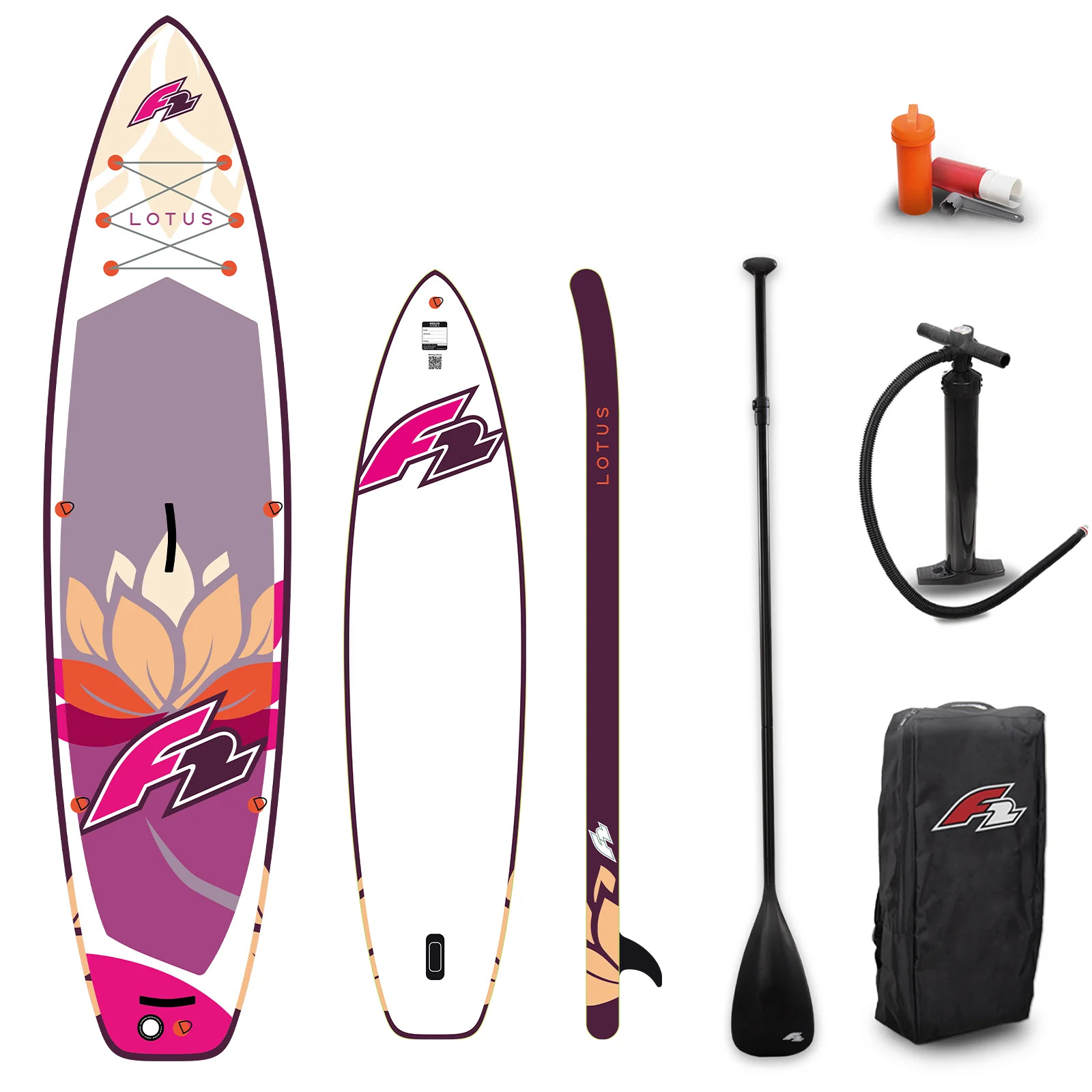 F2 Set Damen Stand Up Paddle Board Lotus Lila 10,6 + Basic Zubehör Paket - Image 6