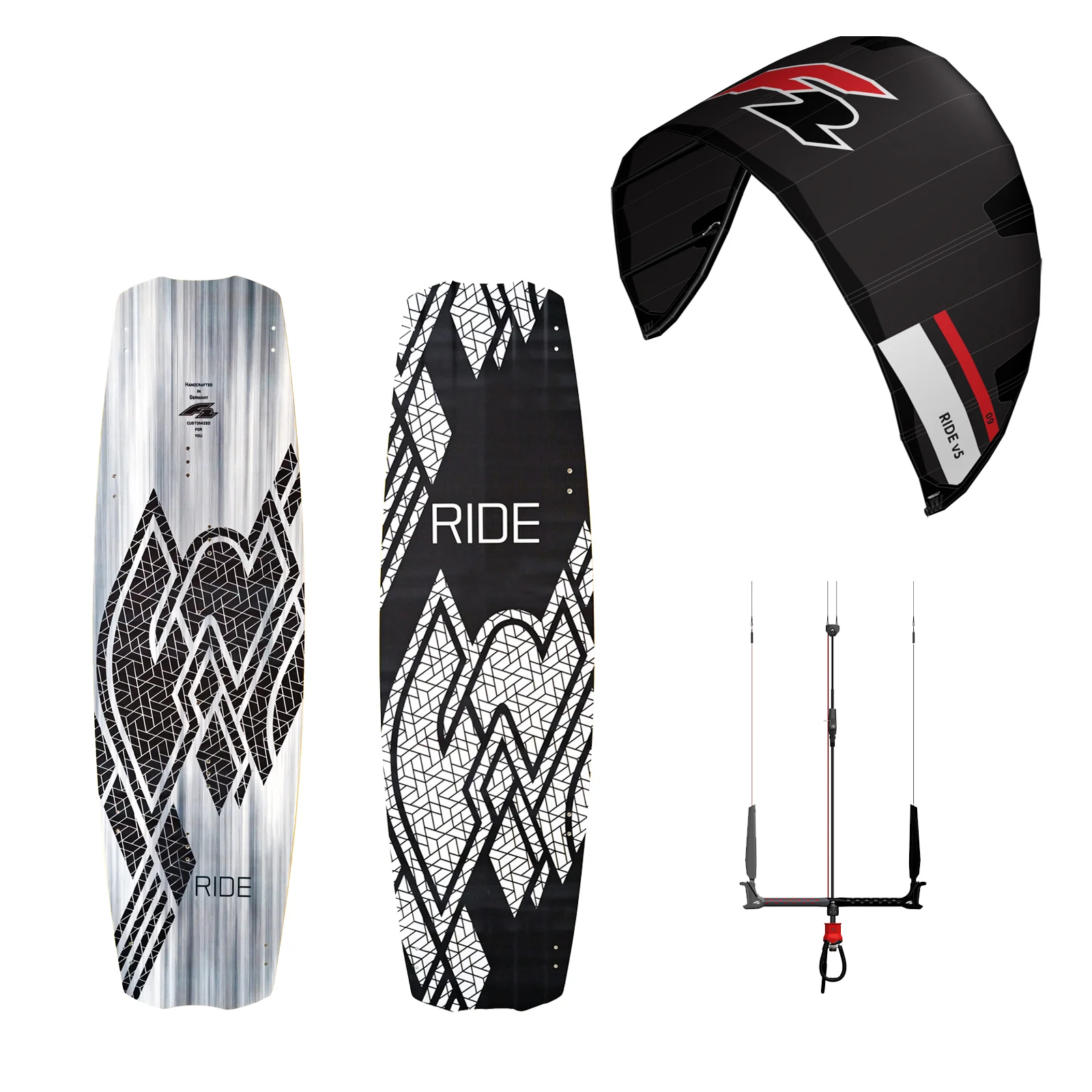F2 Set Kite Ride V5 5qm + Kiteboard Ride White Icon 133cm + Control Bar  46cm - Image 21