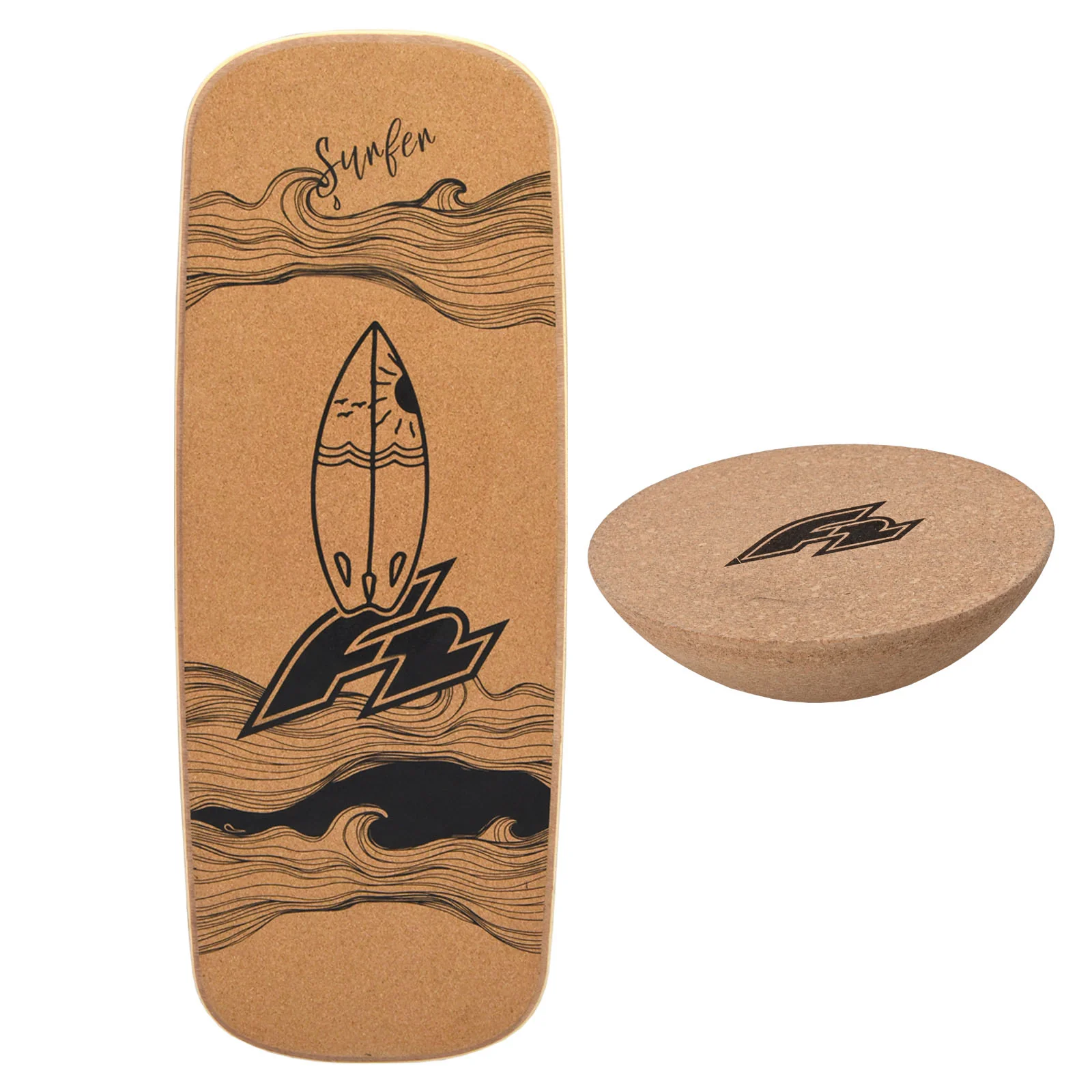 F2 Set Kork Balance Board Pill Flat Shape 80x30cm + Halbkugel