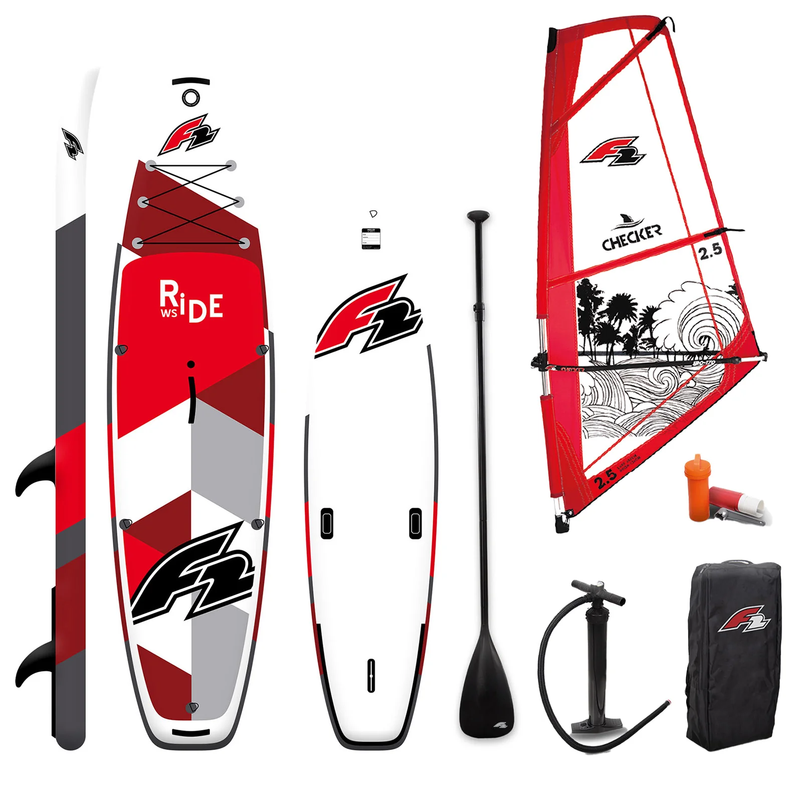 F2 Set Ride SUP 10'5" mit Windsurfsegel Checker 4,5qm