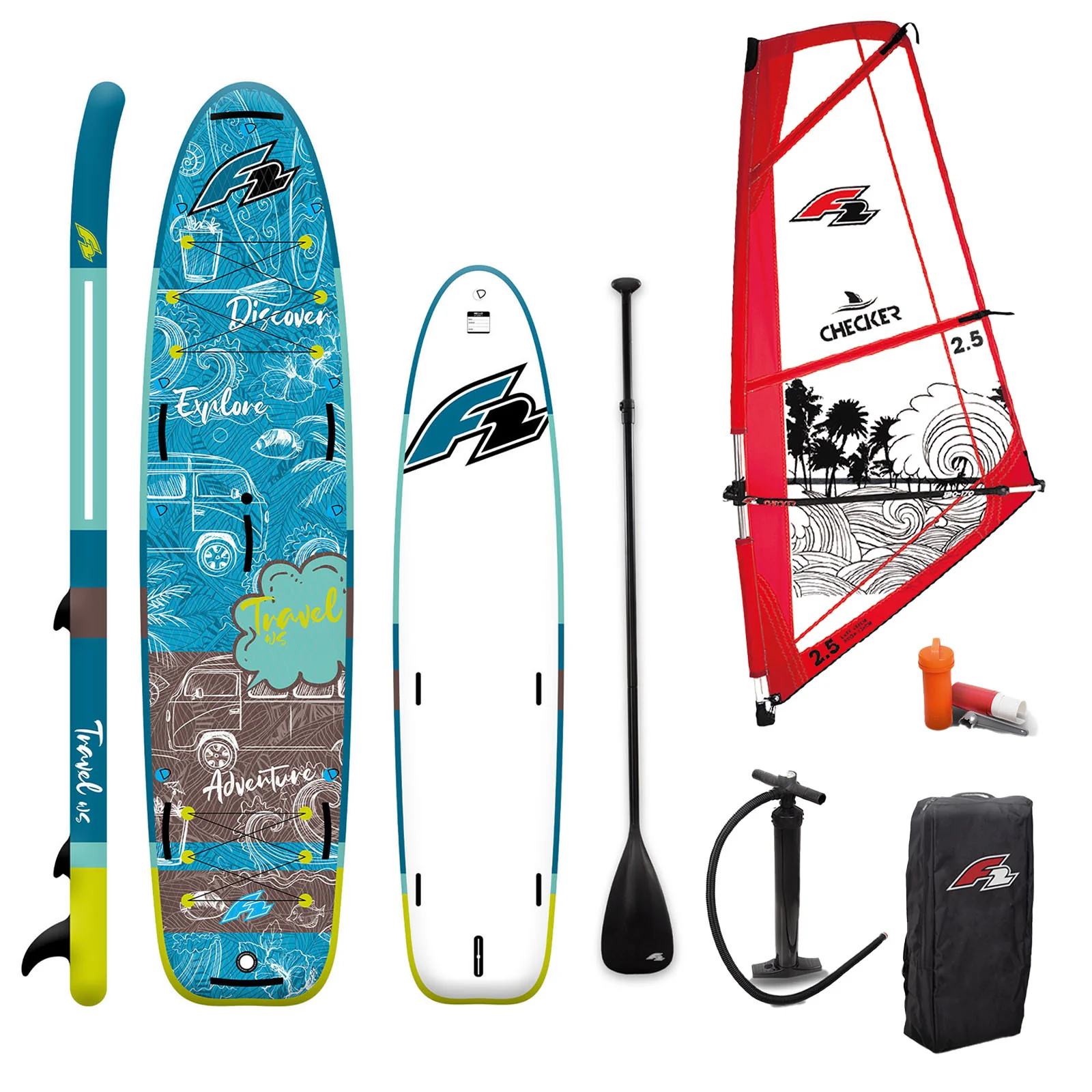 F2 Set Travel SUP 12" mit Windsurfsegel Checker 4,5qm - Image 19
