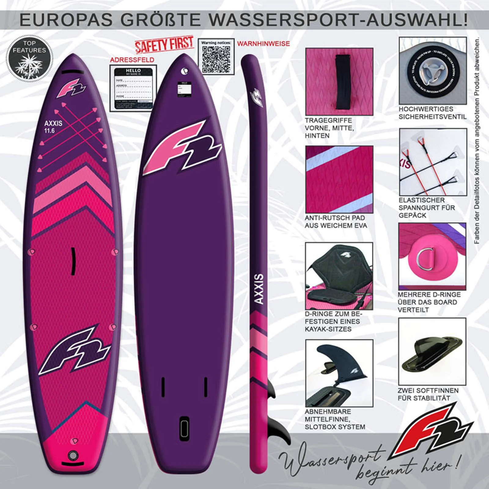 F2 Stand up Paddle Board AXXIS Damen Ltd. Edition SET SUP 10,2 Lila - Image 2