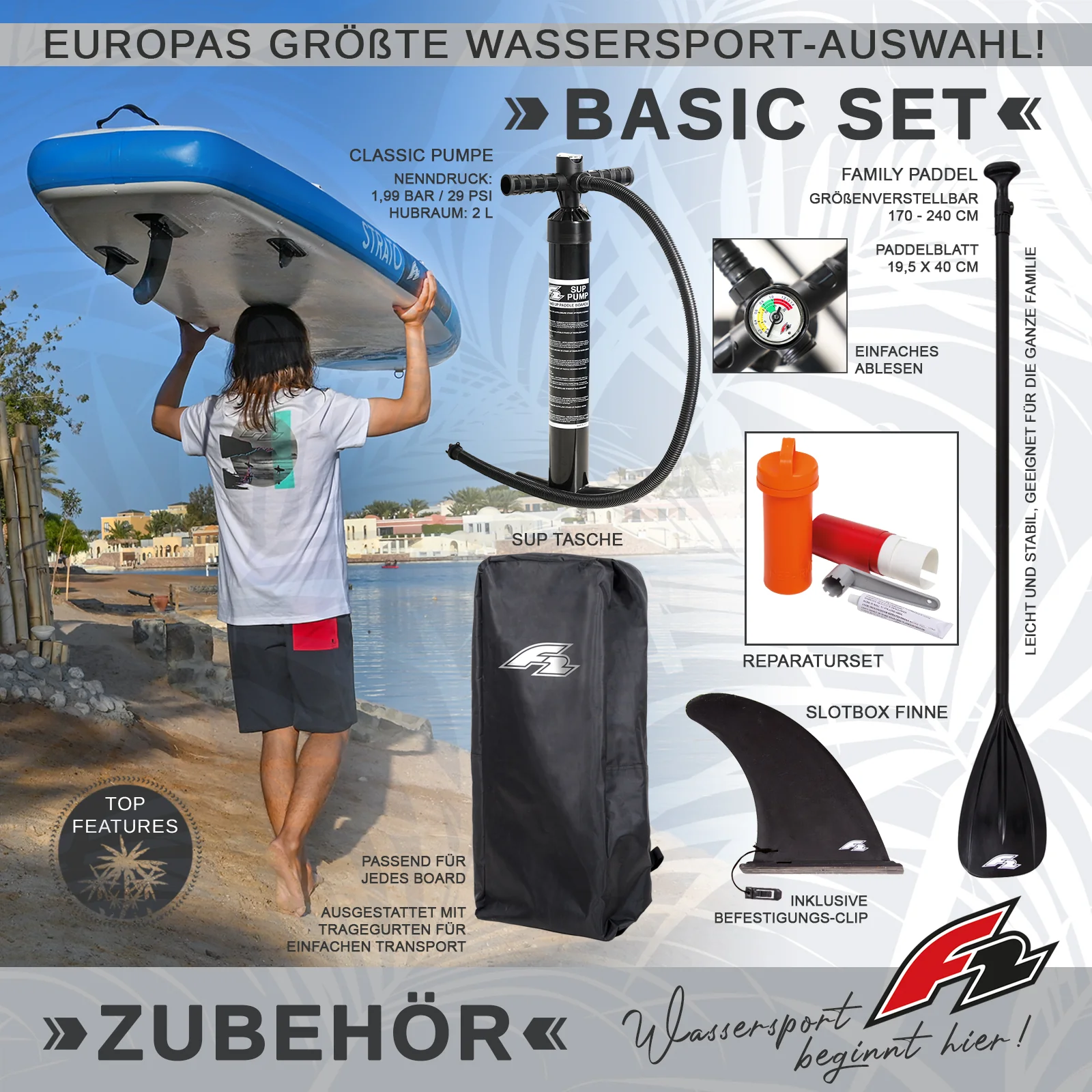 F2 Stand up Paddle Board FREE - Round Sail - SET SUP 10,6 Blau - Image 15
