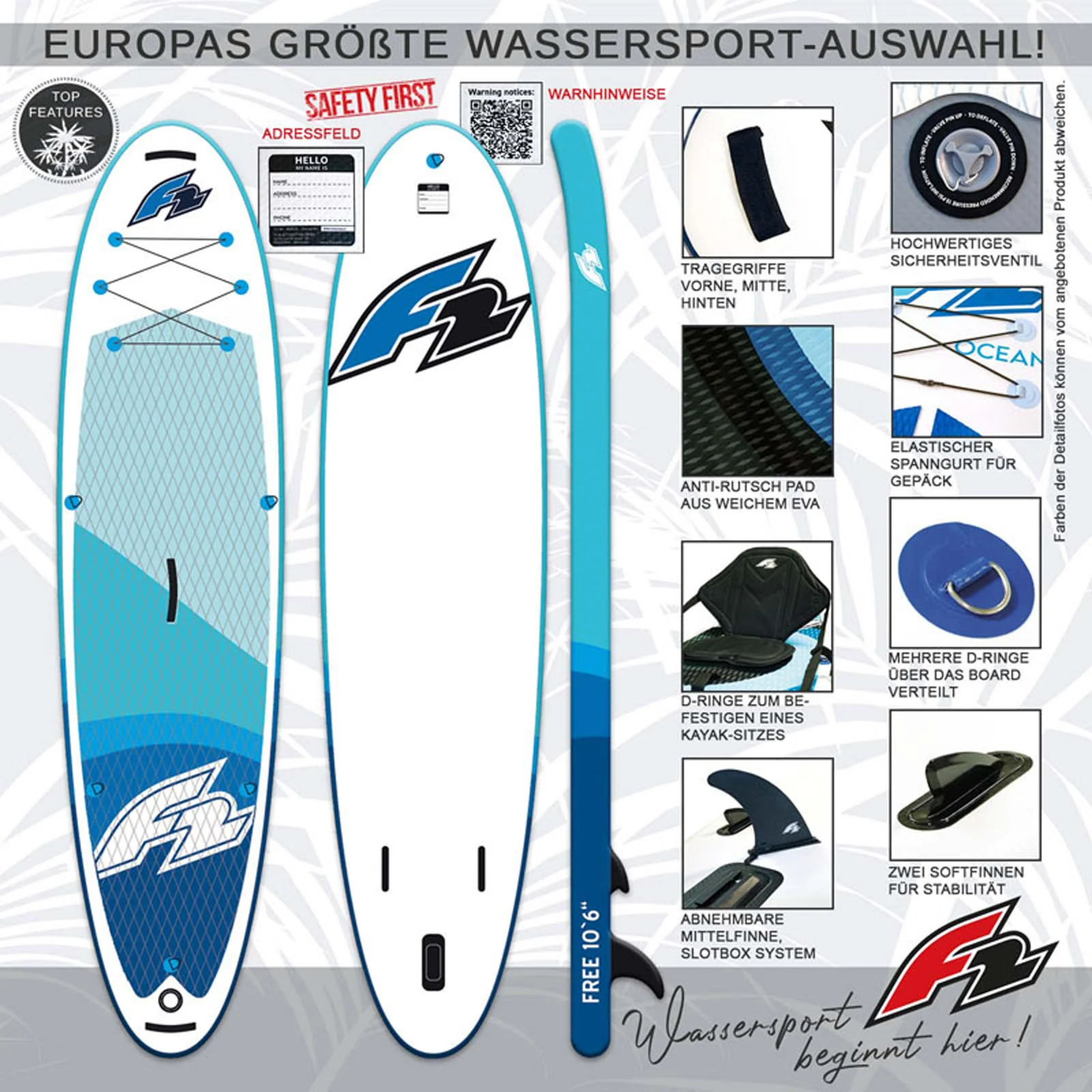 F2 Stand up Paddle Board FREE - Round Sail - SET SUP 10,6 Blau - Image 2