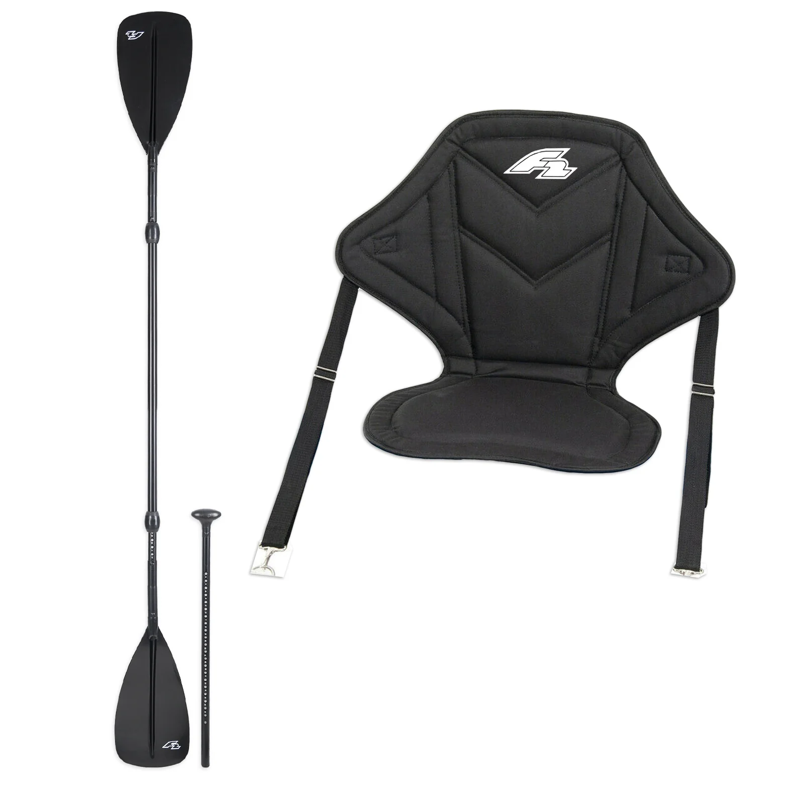 F2 SUP Set aus Kajak Paddel Alu 4 teilig + bequemem Kajak Sitz