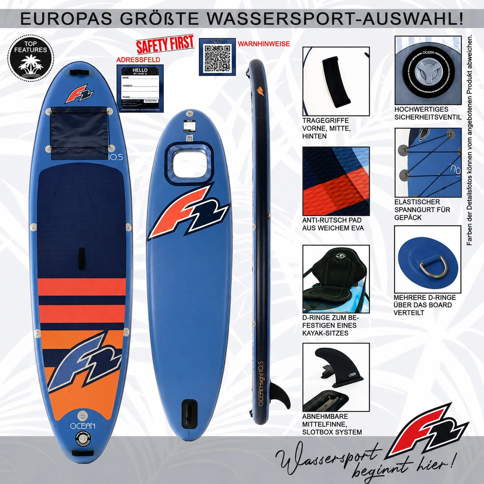 F2 SUP Stand Up Paddle Board Ocean Sight Board Only 350cm 11,5 Blau - Image 12