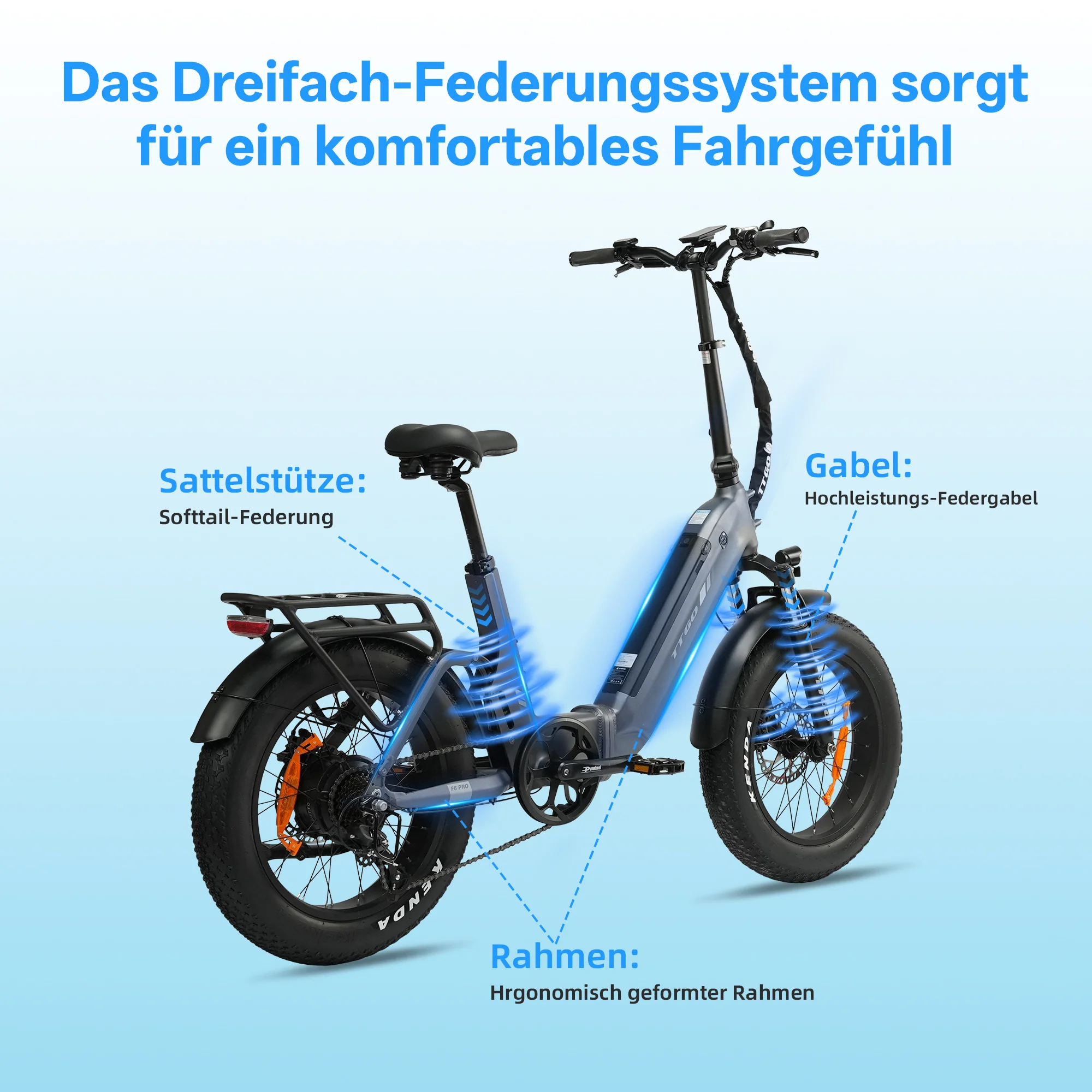 F6 Pro 20" 250W Hinterradmotor 70Nm 48V18Ah Akku 120-140km Reichweite E-Bike mit Vollfederung - Image 12